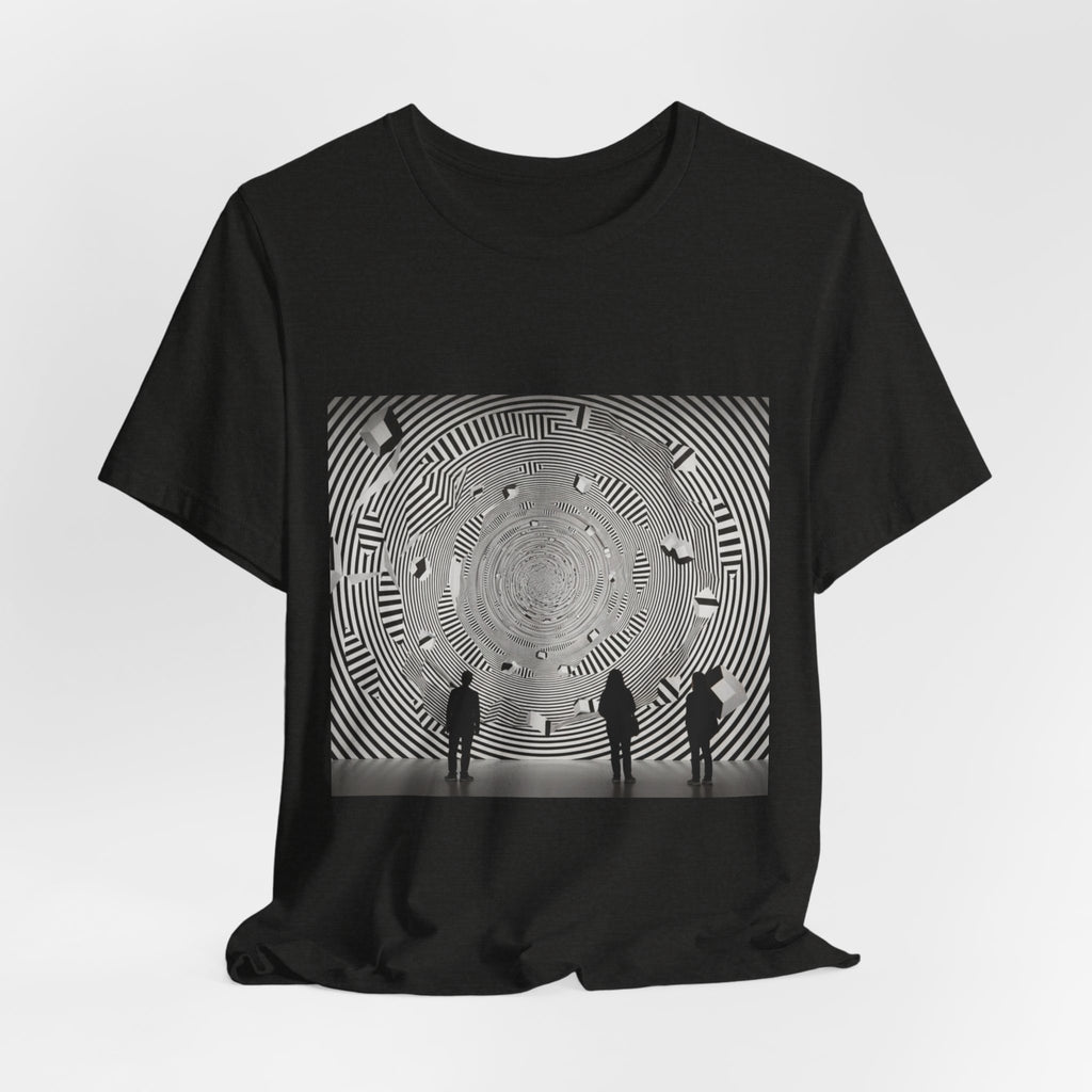Optical Illusion Band Tee — Silhouette Crowd Spiral Concert Graphic T-Shirt