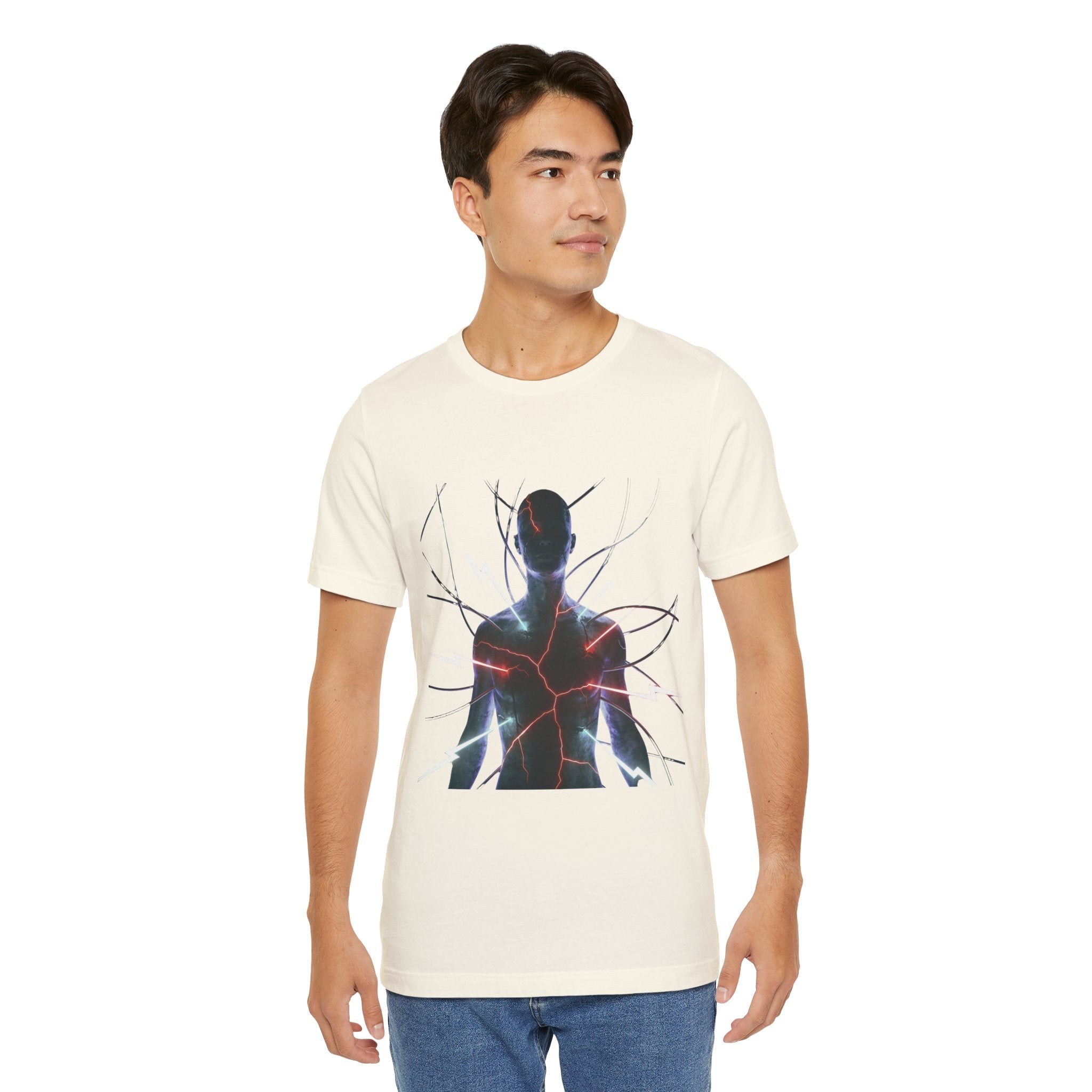 Abstract Electric Silhouette Tee — Futuristic Lightning Graphic T-Shirt