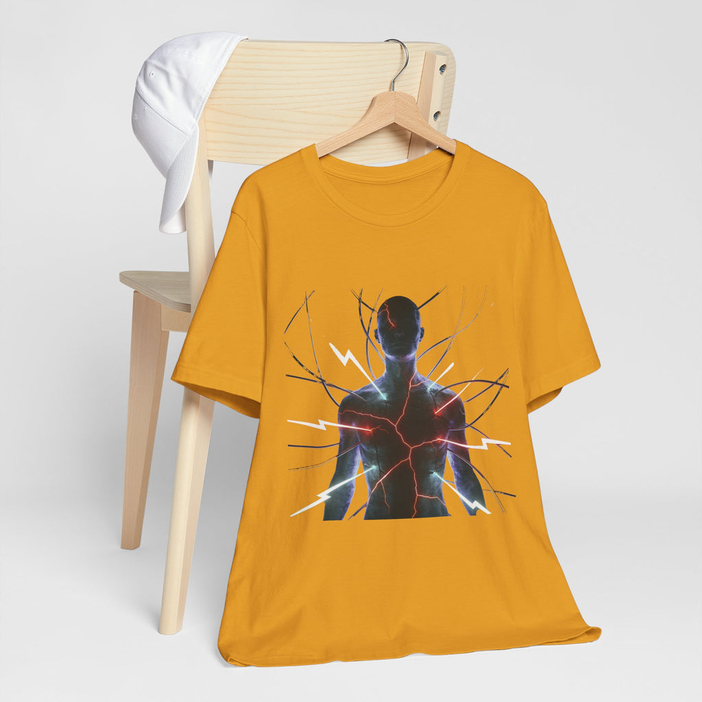 Abstract Electric Silhouette Tee — Futuristic Lightning Graphic T-Shirt