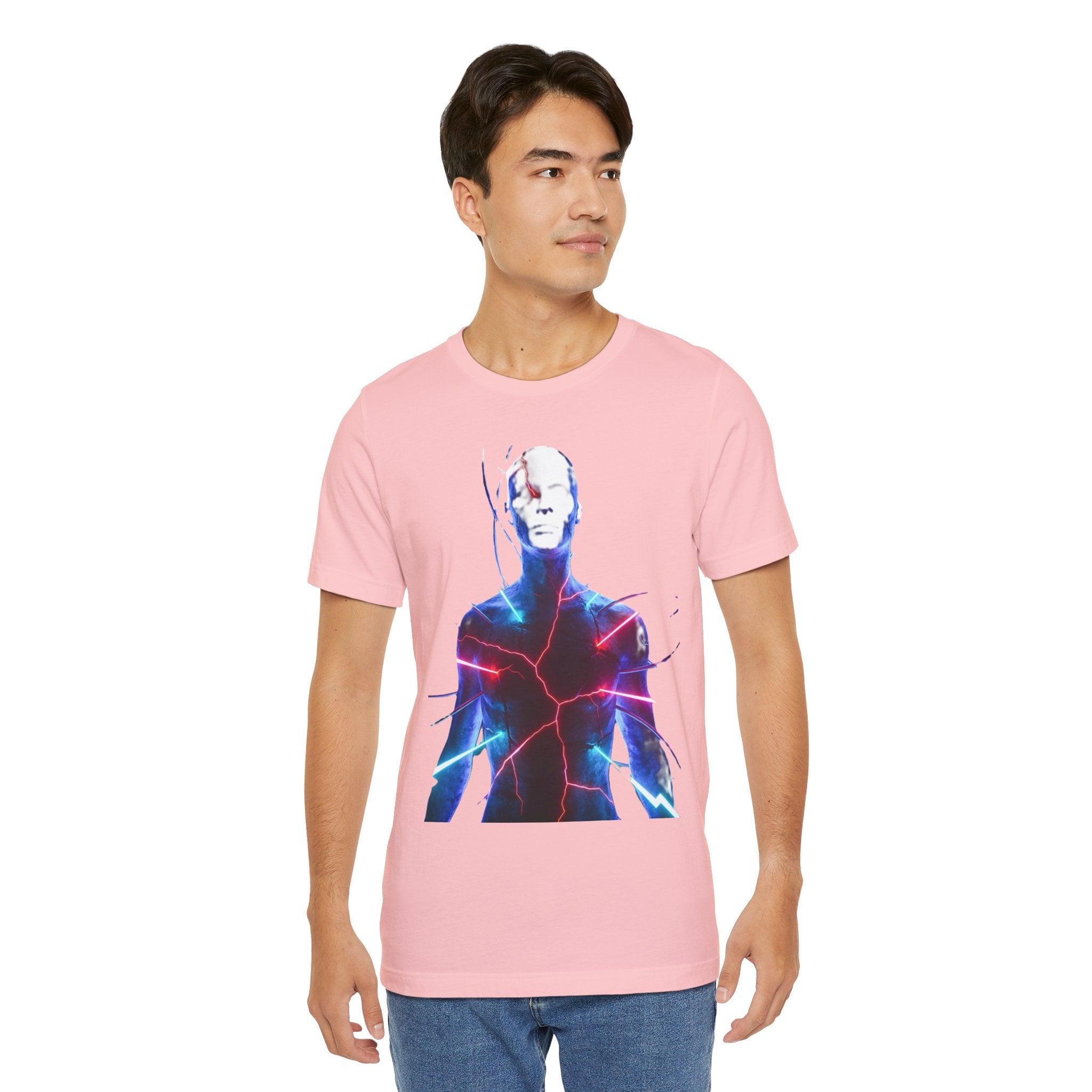 Electric Human Silhouette Tee — Neon Lightning Graphic T‑Shirt