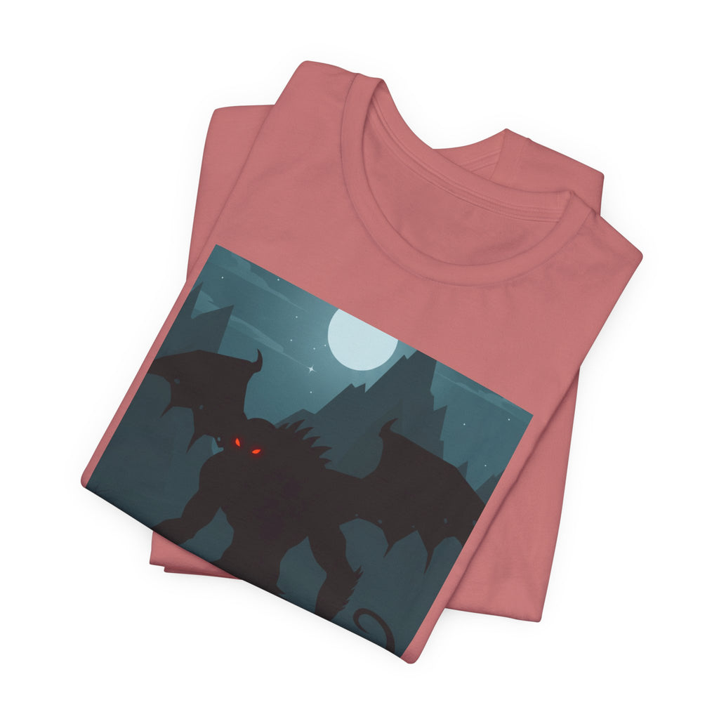 Cthulhu Nightscape T-Shirt — Lovecraftian Monster Tee with Glowing Red Eyes