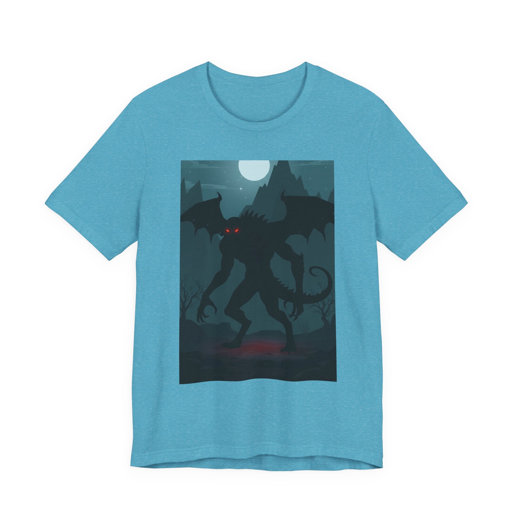 Cthulhu Nightscape T-Shirt — Lovecraftian Monster Tee with Glowing Red Eyes
