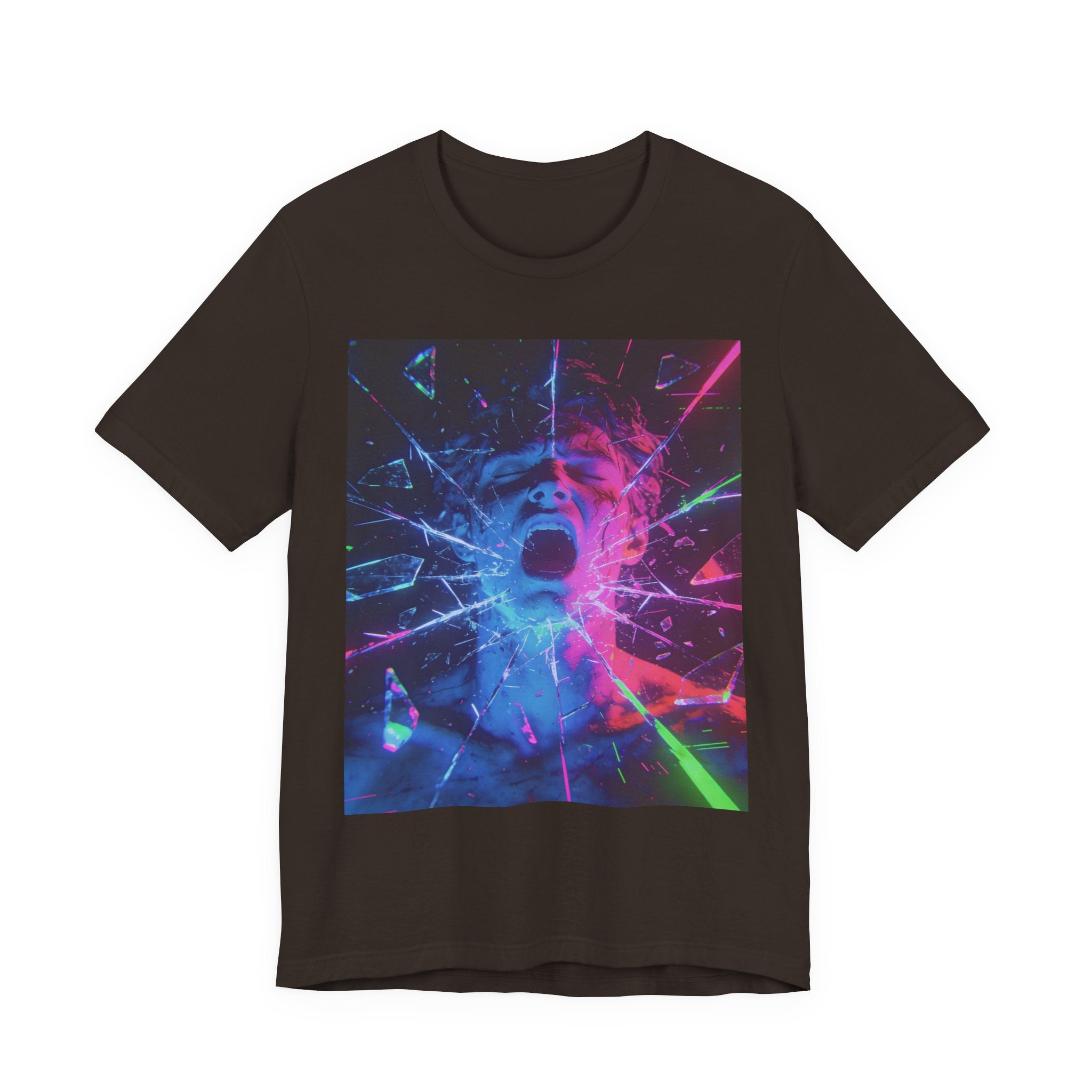 Psychedelic Shattered Portrait Tee – Neon Vaporwave Graphic T-Shirt