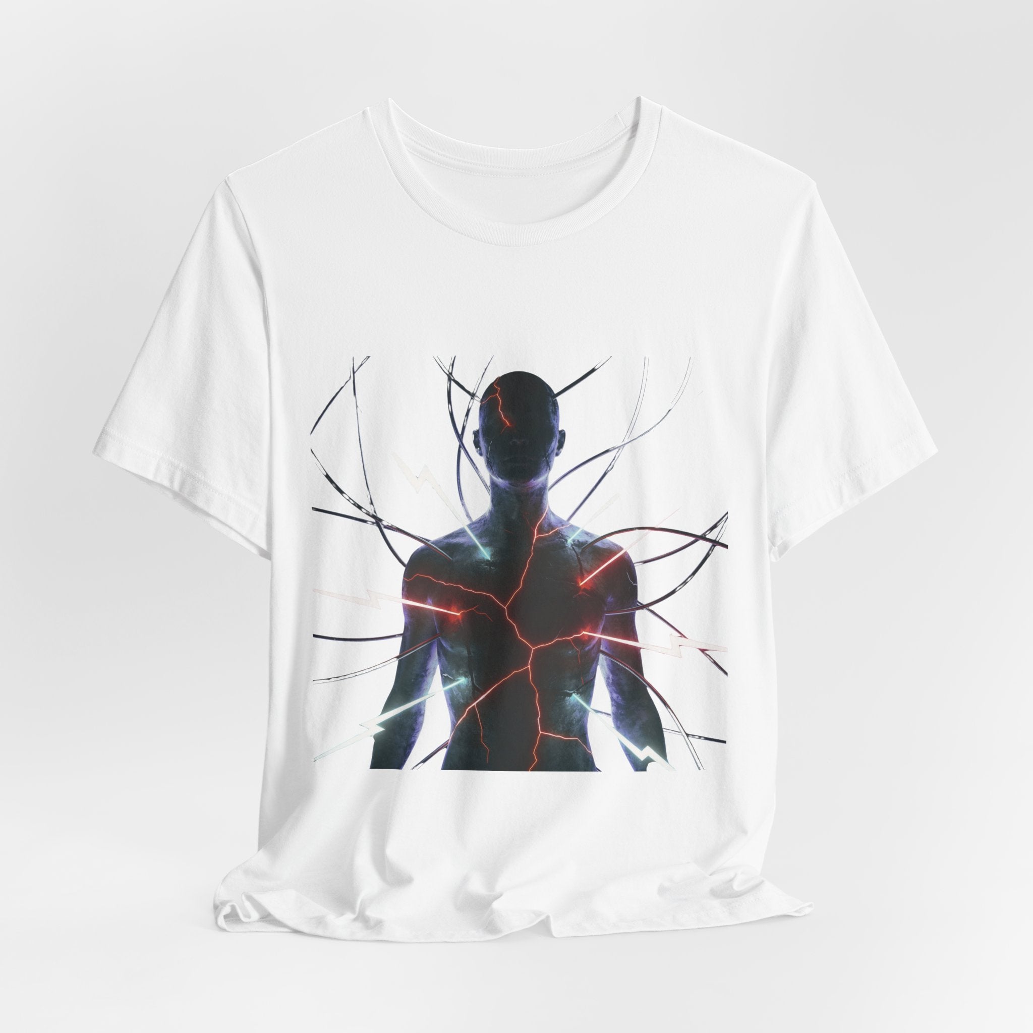 Abstract Electric Silhouette Tee — Futuristic Lightning Graphic T-Shirt