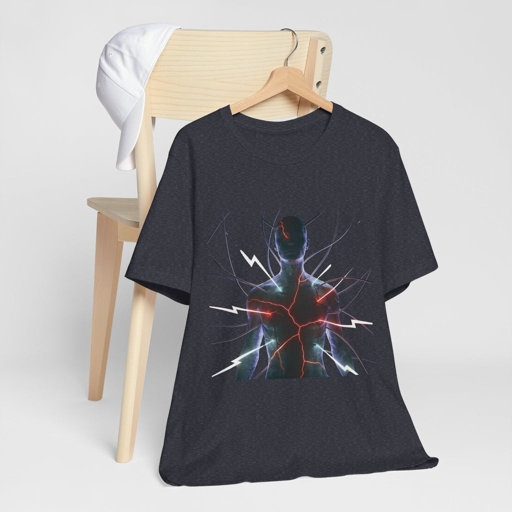 Abstract Electric Silhouette Tee — Futuristic Lightning Graphic T-Shirt