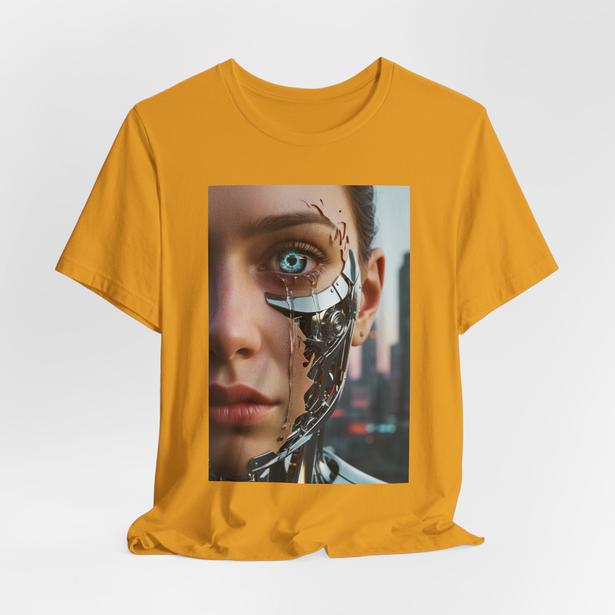Cyborg Portrait T‑Shirt — Futuristic Android Face Graphic Tee