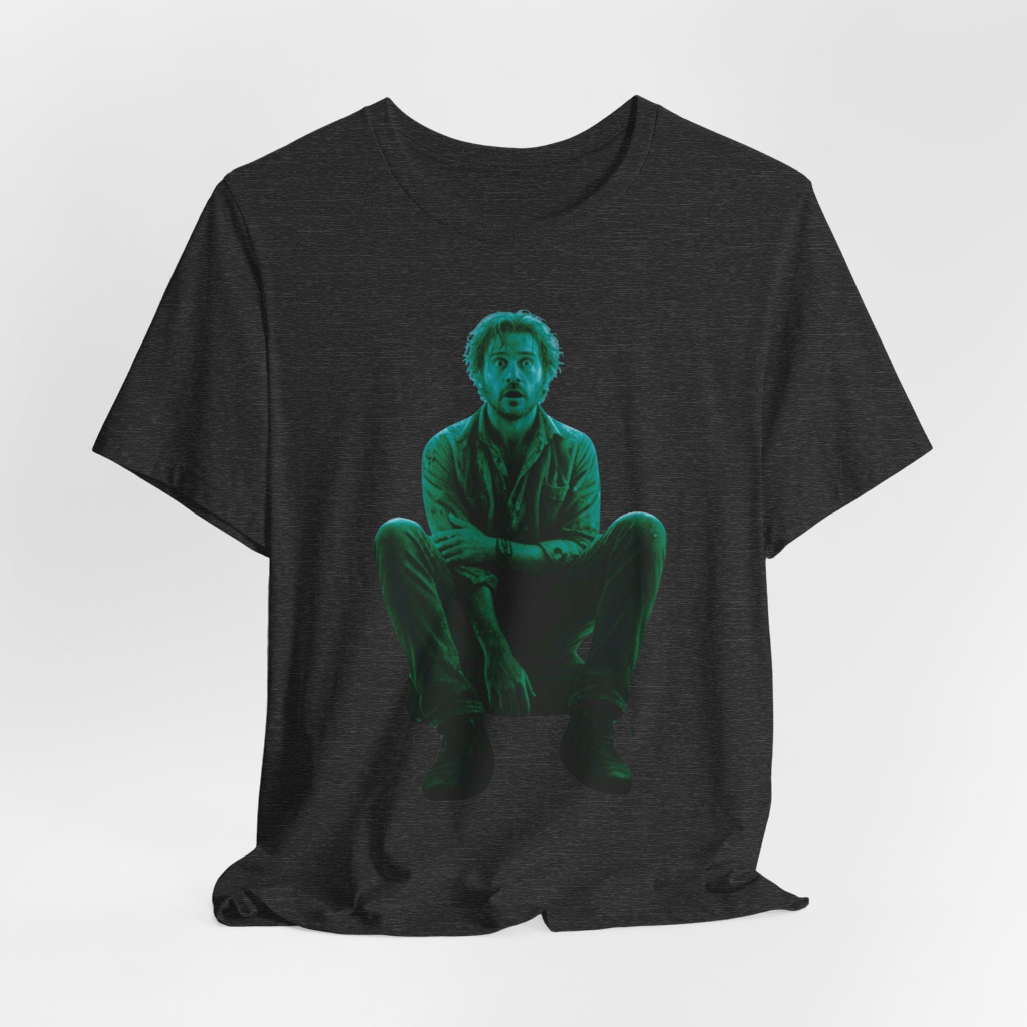 Sitting Silhouette Tee — Moody Green Portrait Graphic T-Shirt