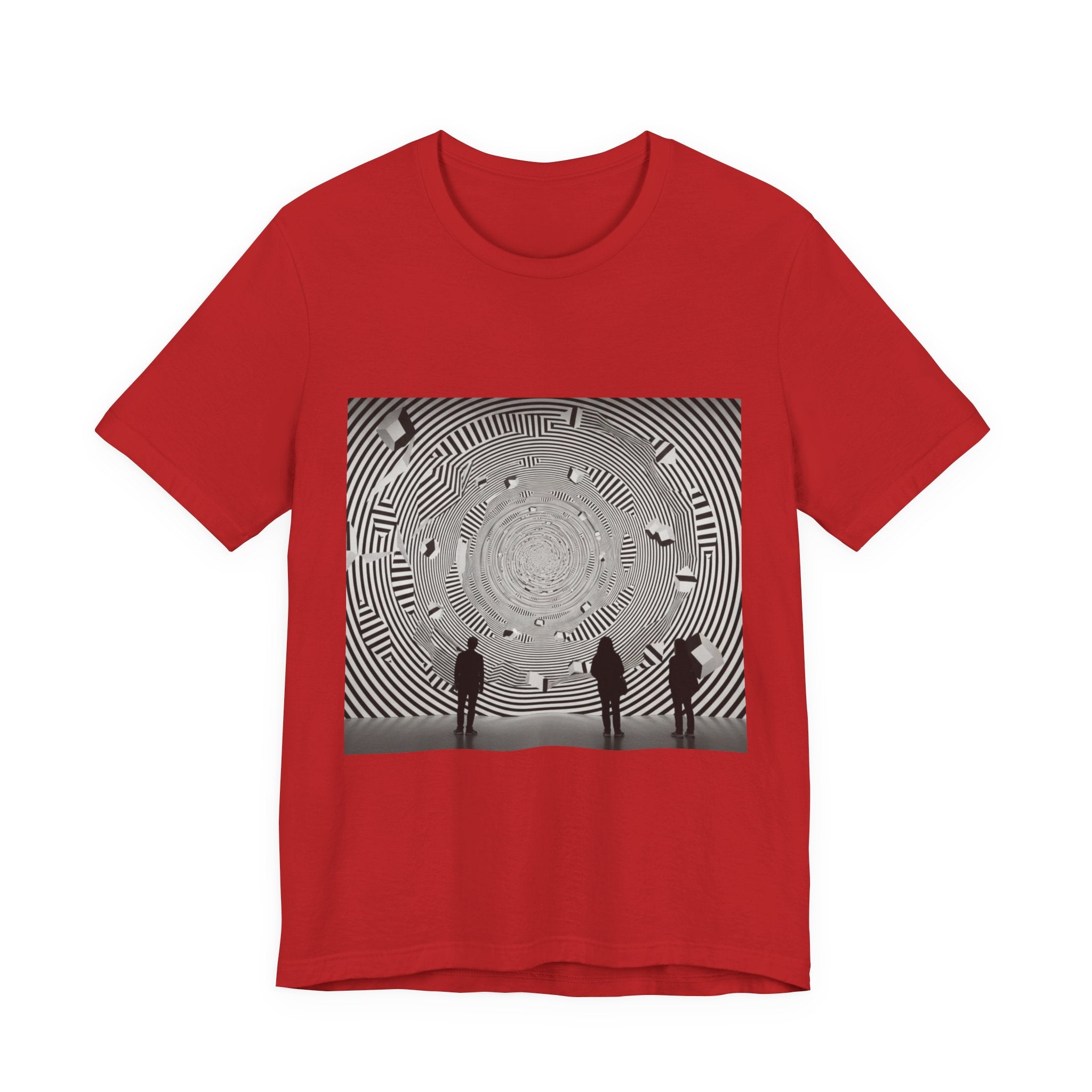 Optical Illusion Band Tee — Silhouette Crowd Spiral Concert Graphic T-Shirt