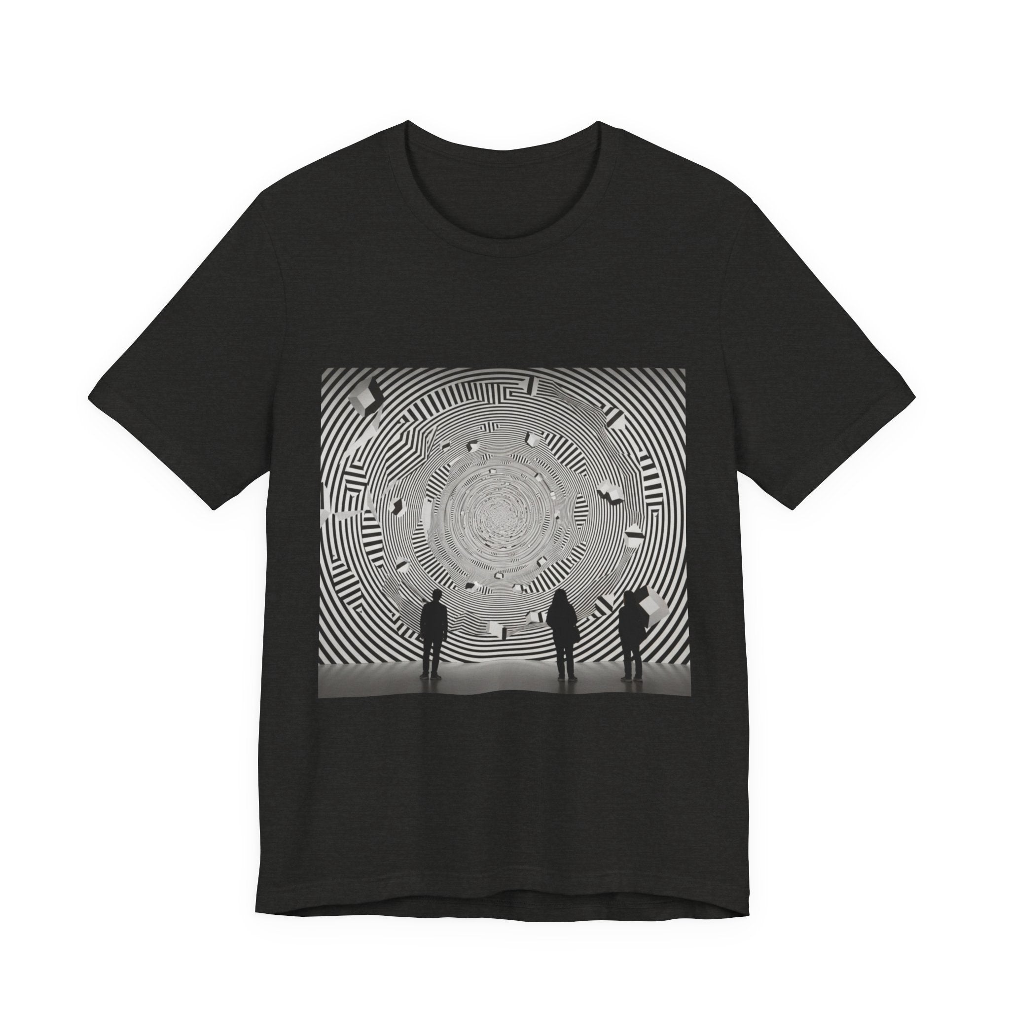 Optical Illusion Band Tee — Silhouette Crowd Spiral Concert Graphic T-Shirt