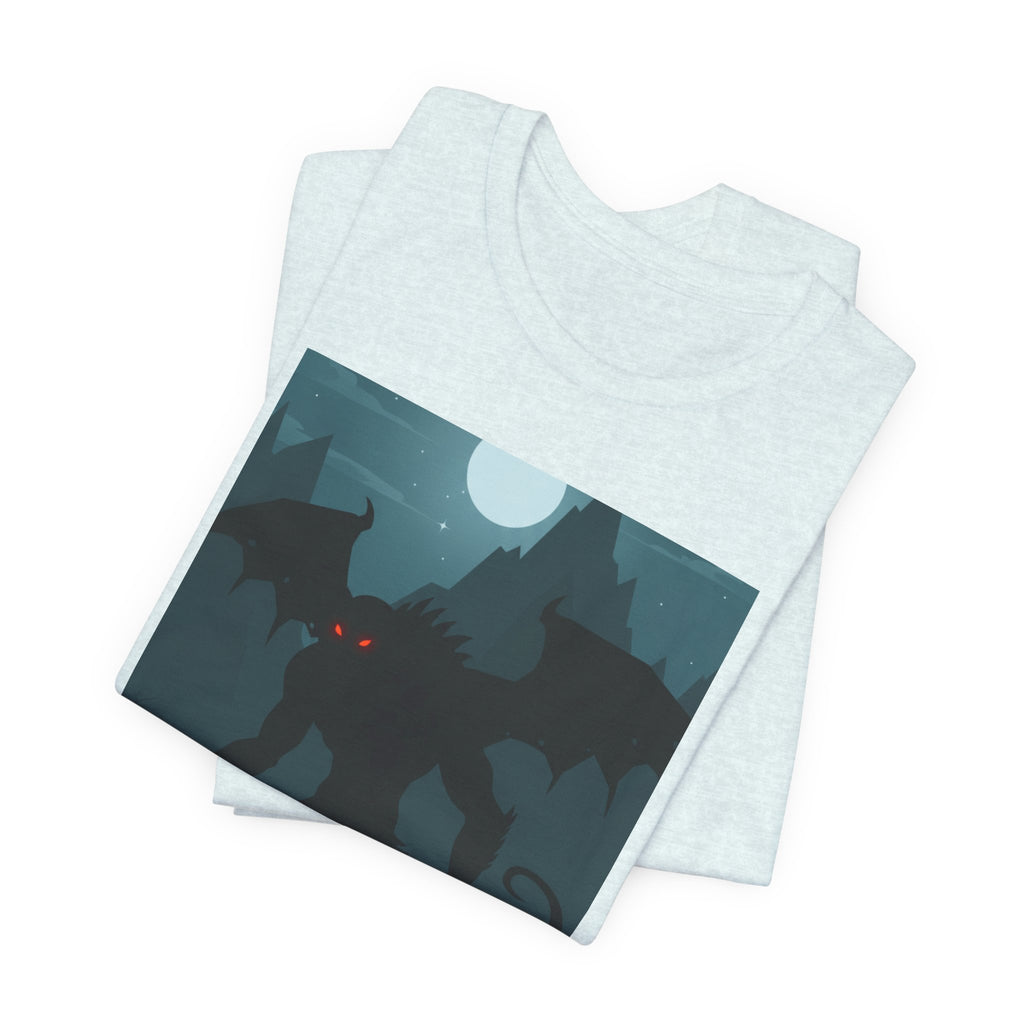 Cthulhu Nightscape T-Shirt — Lovecraftian Monster Tee with Glowing Red Eyes
