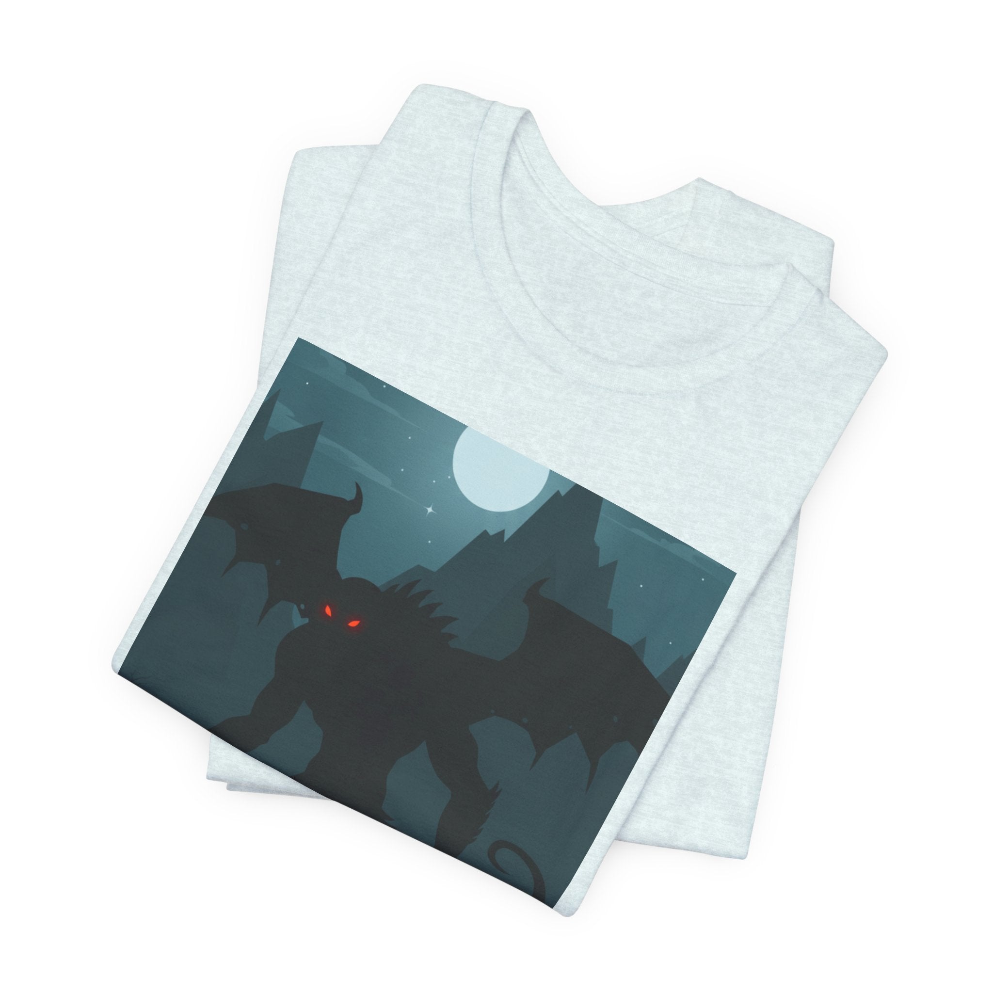 Cthulhu Nightscape T-Shirt — Lovecraftian Monster Tee with Glowing Red Eyes