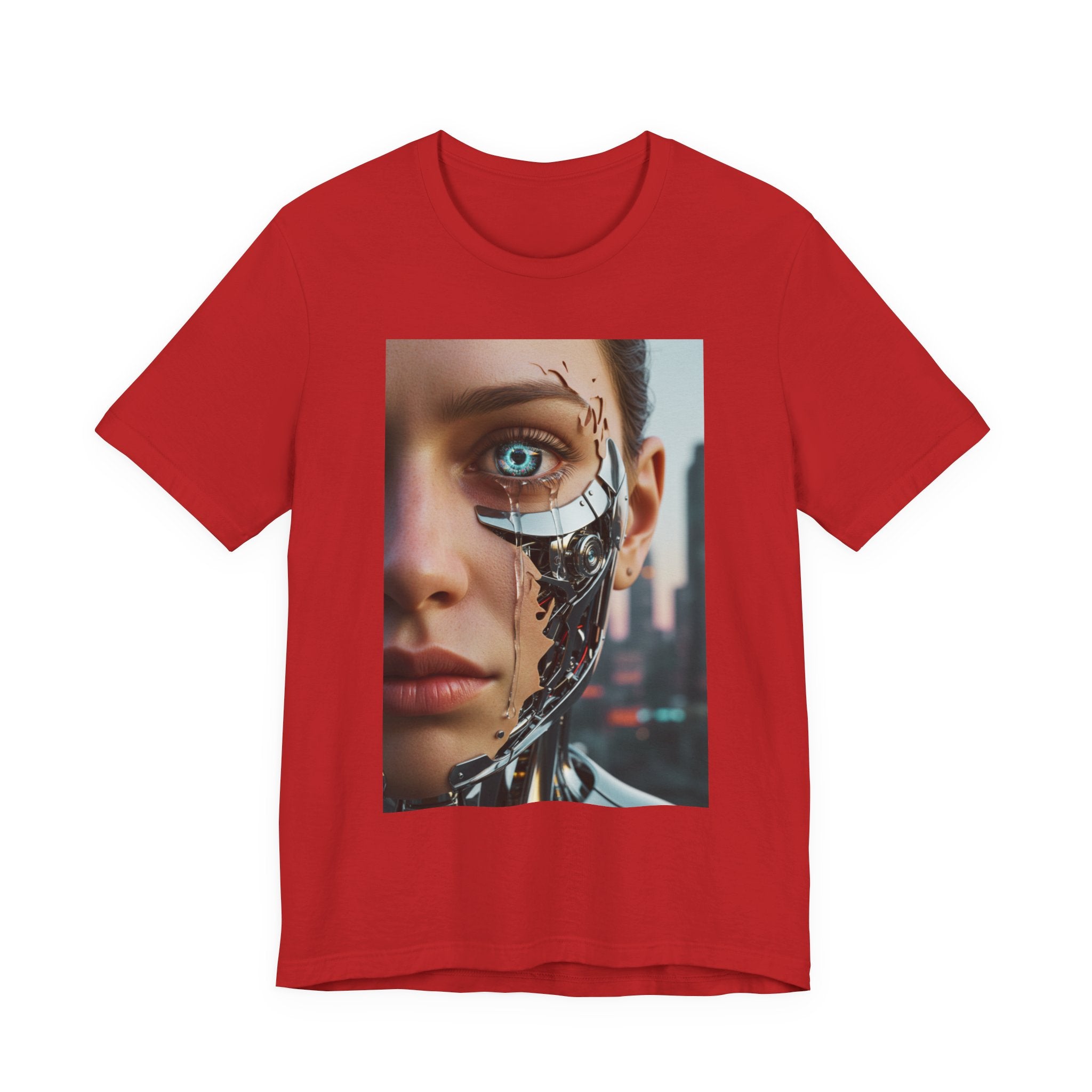 Cyborg Portrait T‑Shirt — Futuristic Android Face Graphic Tee