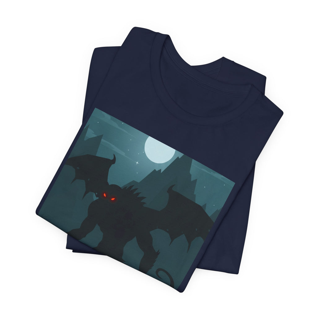 Cthulhu Nightscape T-Shirt — Lovecraftian Monster Tee with Glowing Red Eyes