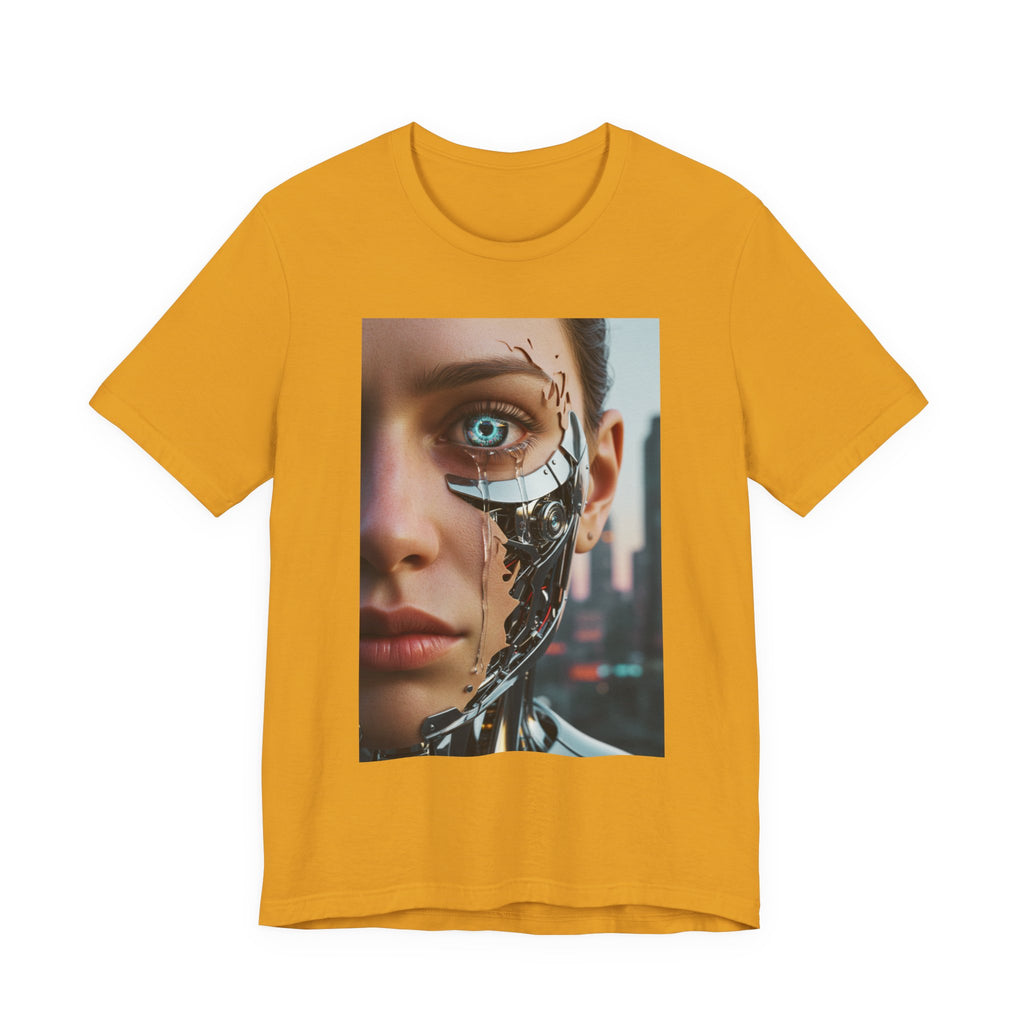 Cyborg Portrait T‑Shirt — Futuristic Android Face Graphic Tee