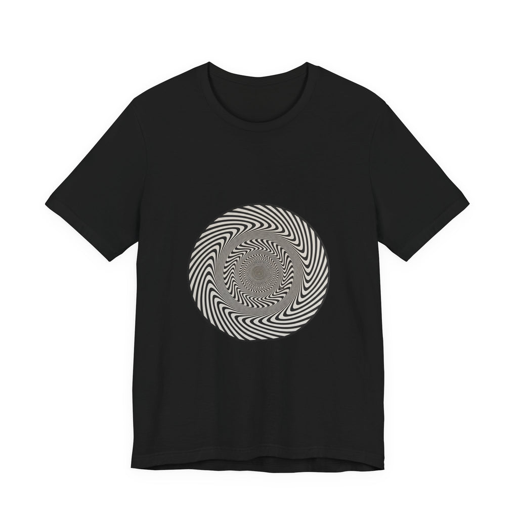 Optical Spiral Illusion Tee - Black Hypnotic Circle Graphic T-Shirt