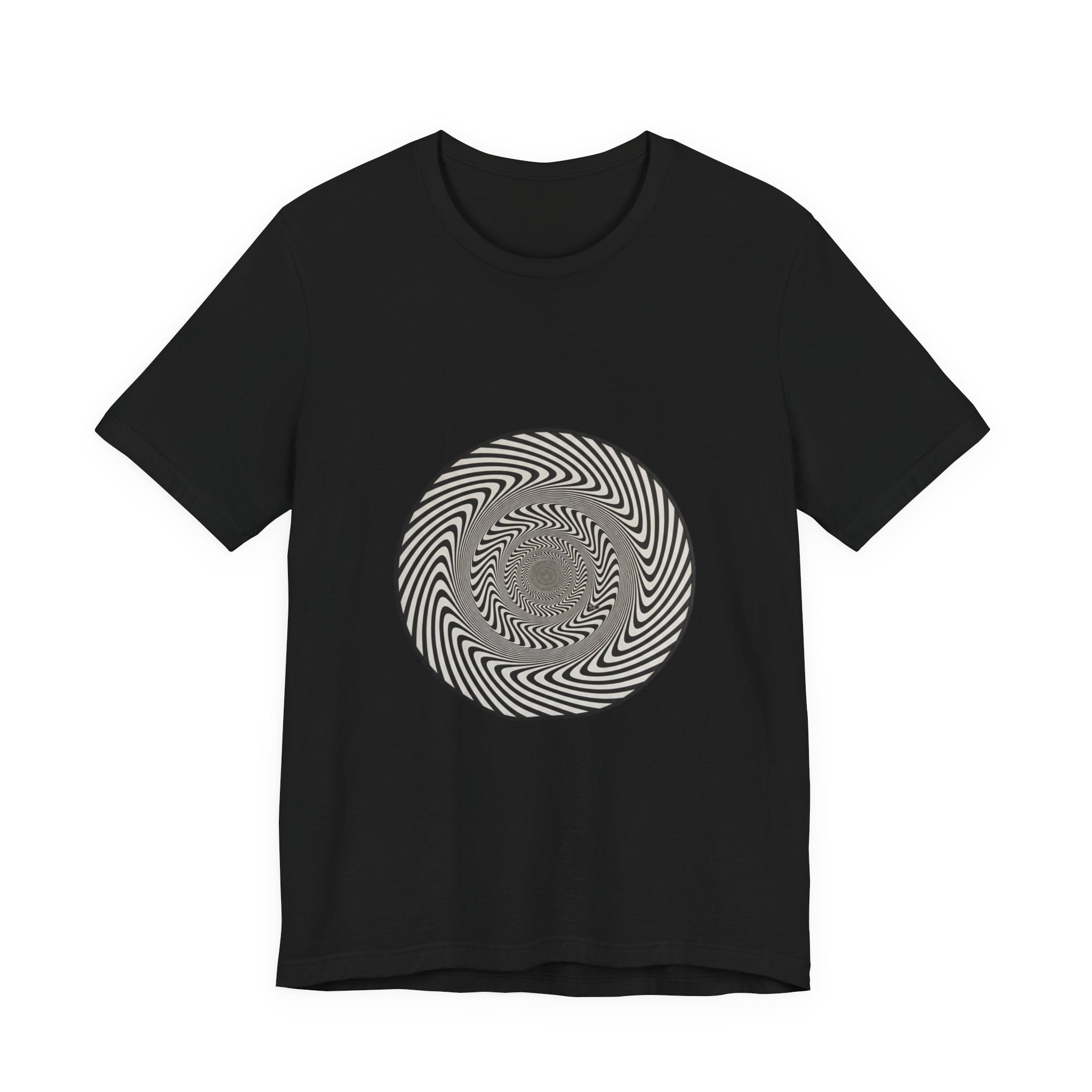Optical Spiral Illusion Tee - Black Hypnotic Circle Graphic T-Shirt