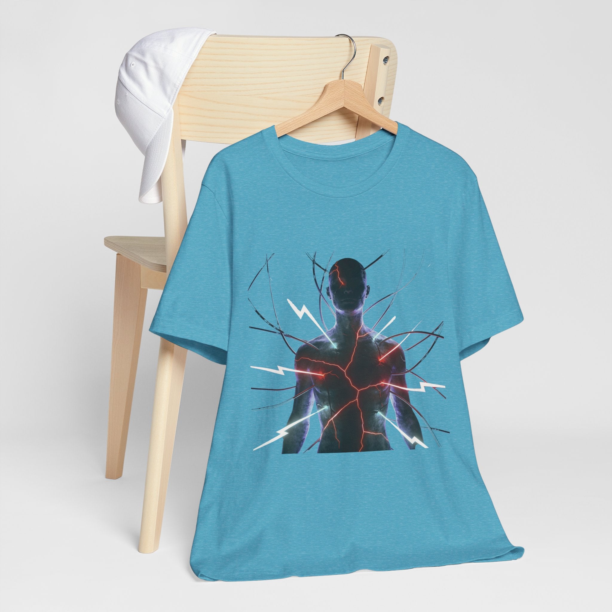 Abstract Electric Silhouette Tee — Futuristic Lightning Graphic T-Shirt