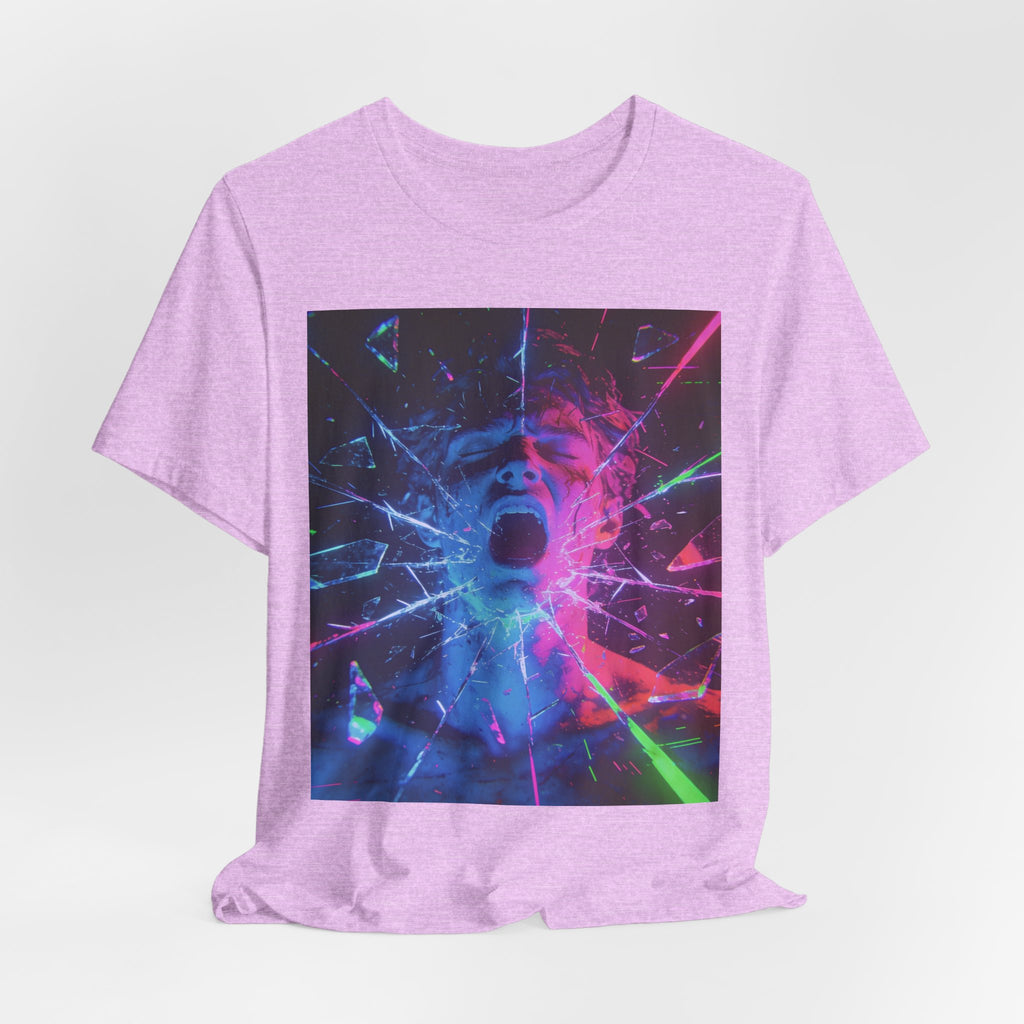 Psychedelic Shattered Portrait Tee – Neon Vaporwave Graphic T-Shirt