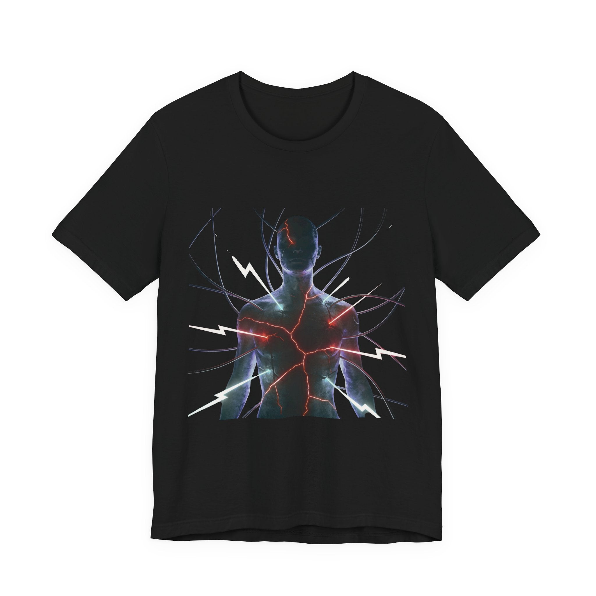 Abstract Electric Silhouette Tee — Futuristic Lightning Graphic T-Shirt