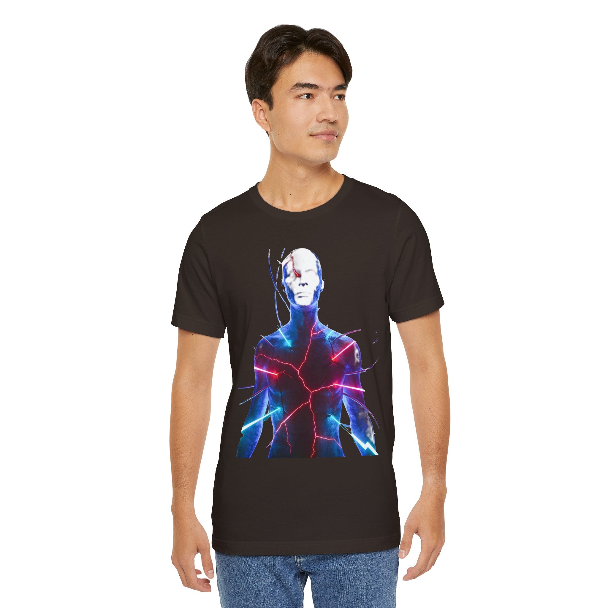 Electric Human Silhouette Tee — Neon Lightning Graphic T‑Shirt