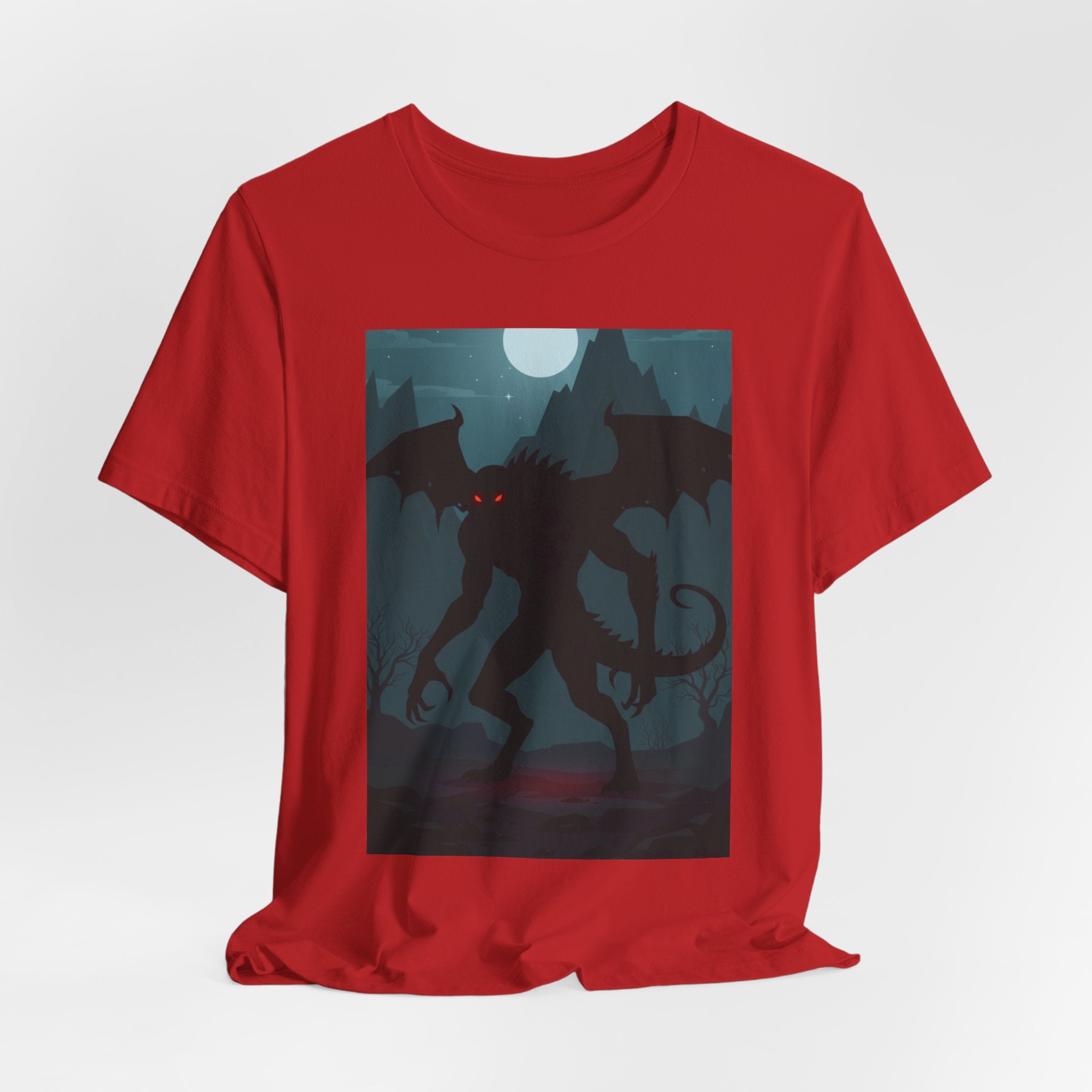 Cthulhu Nightscape T-Shirt — Lovecraftian Monster Tee with Glowing Red Eyes