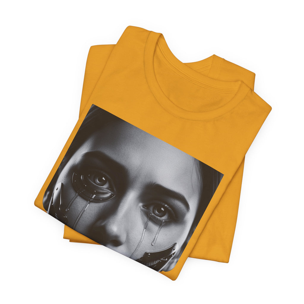 Cybernetic Woman Portrait Tee — Futuristic Black & White Sci‑Fi Face Graphic T-Shirt