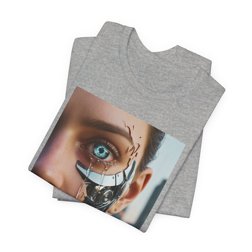 Cyborg Portrait T‑Shirt — Futuristic Android Face Graphic Tee