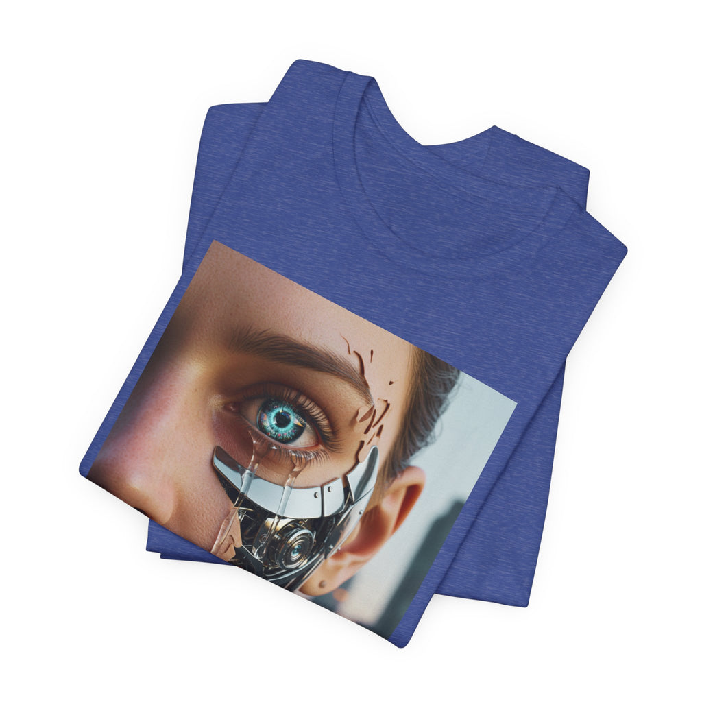 Cyborg Portrait T‑Shirt — Futuristic Android Face Graphic Tee
