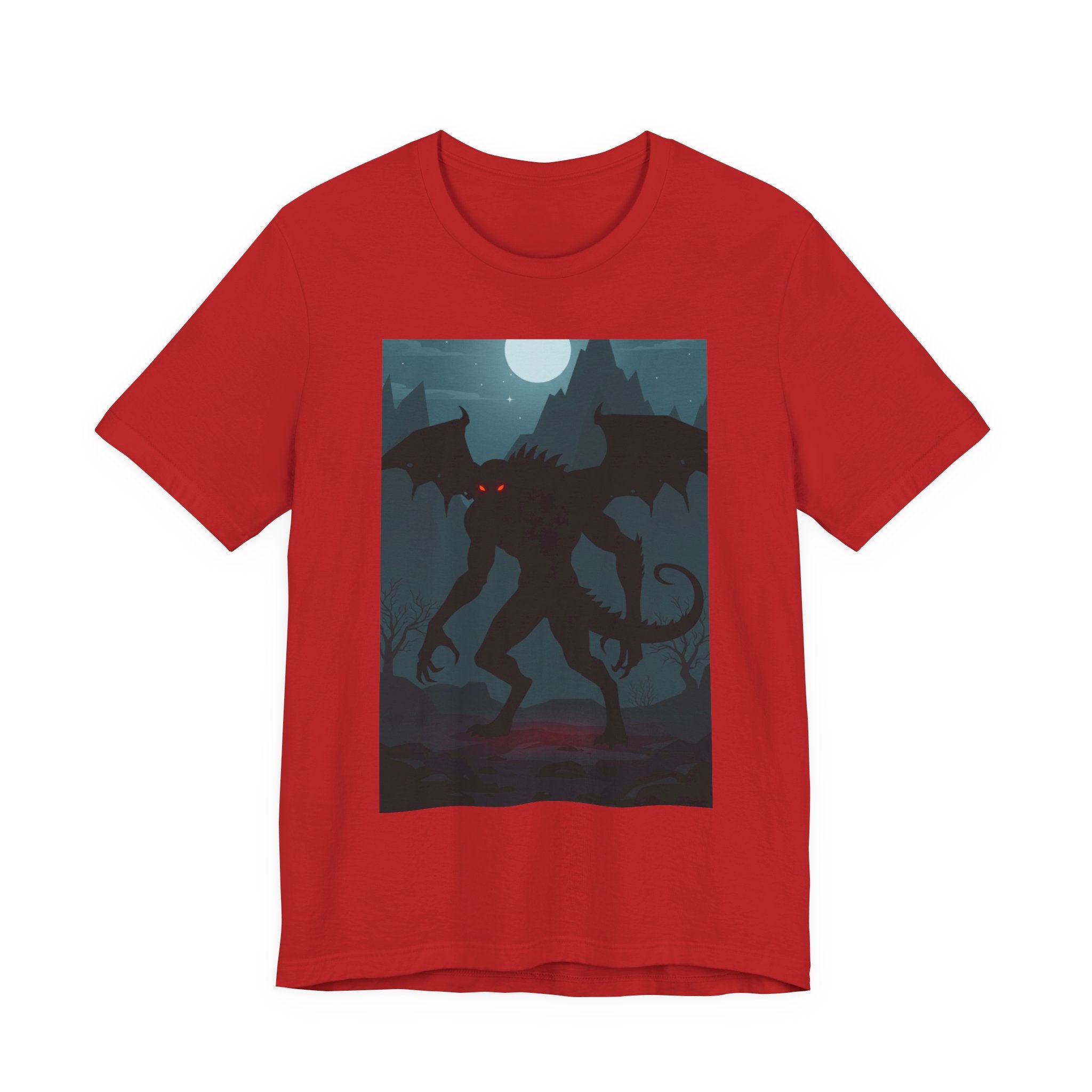 Cthulhu Nightscape T-Shirt — Lovecraftian Monster Tee with Glowing Red Eyes