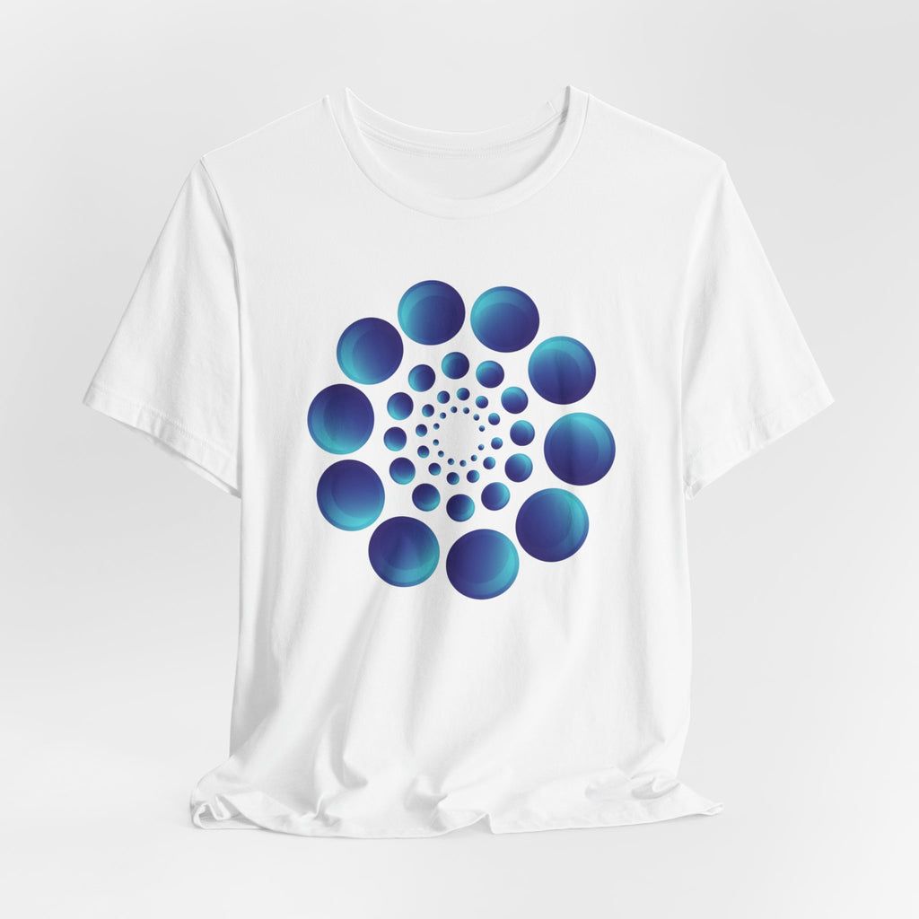 Spiral Blue Dot Tee — Geometric Optical Design T-Shirt