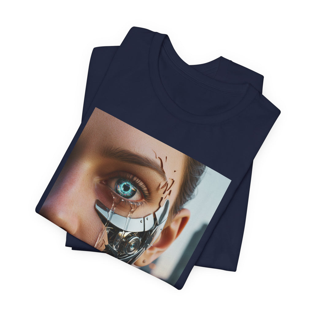 Cyborg Portrait T‑Shirt — Futuristic Android Face Graphic Tee