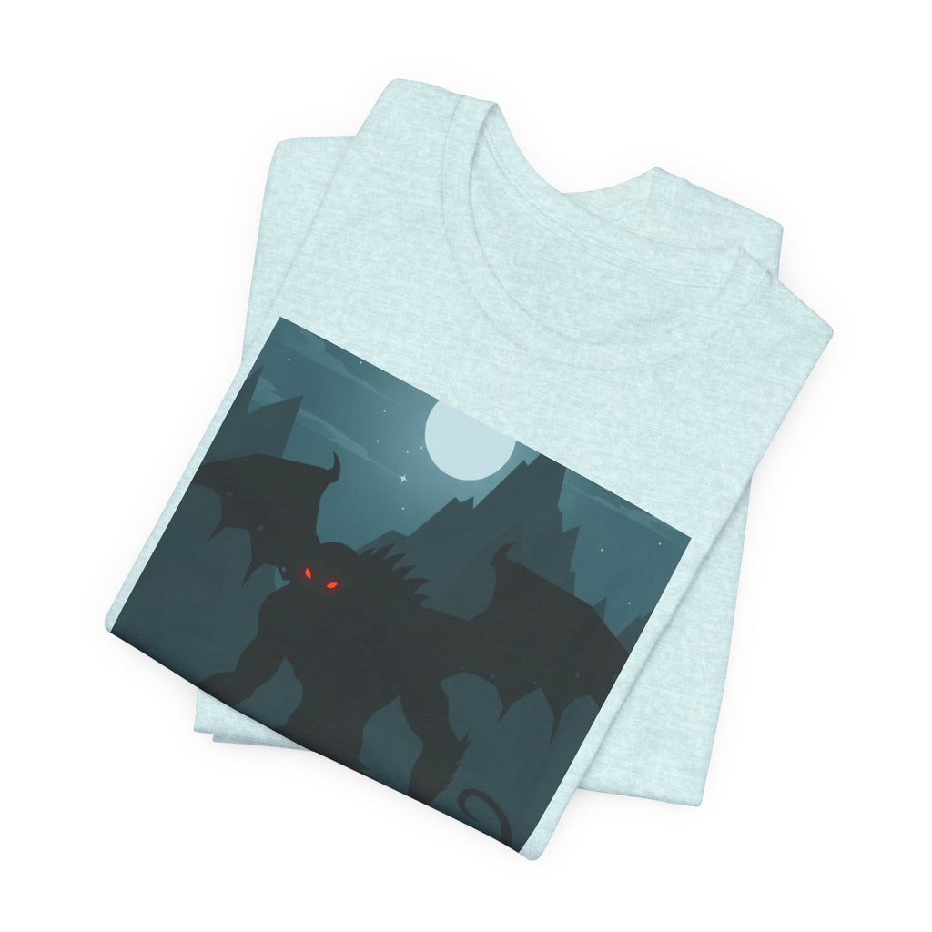 Cthulhu Nightscape T-Shirt — Lovecraftian Monster Tee with Glowing Red Eyes