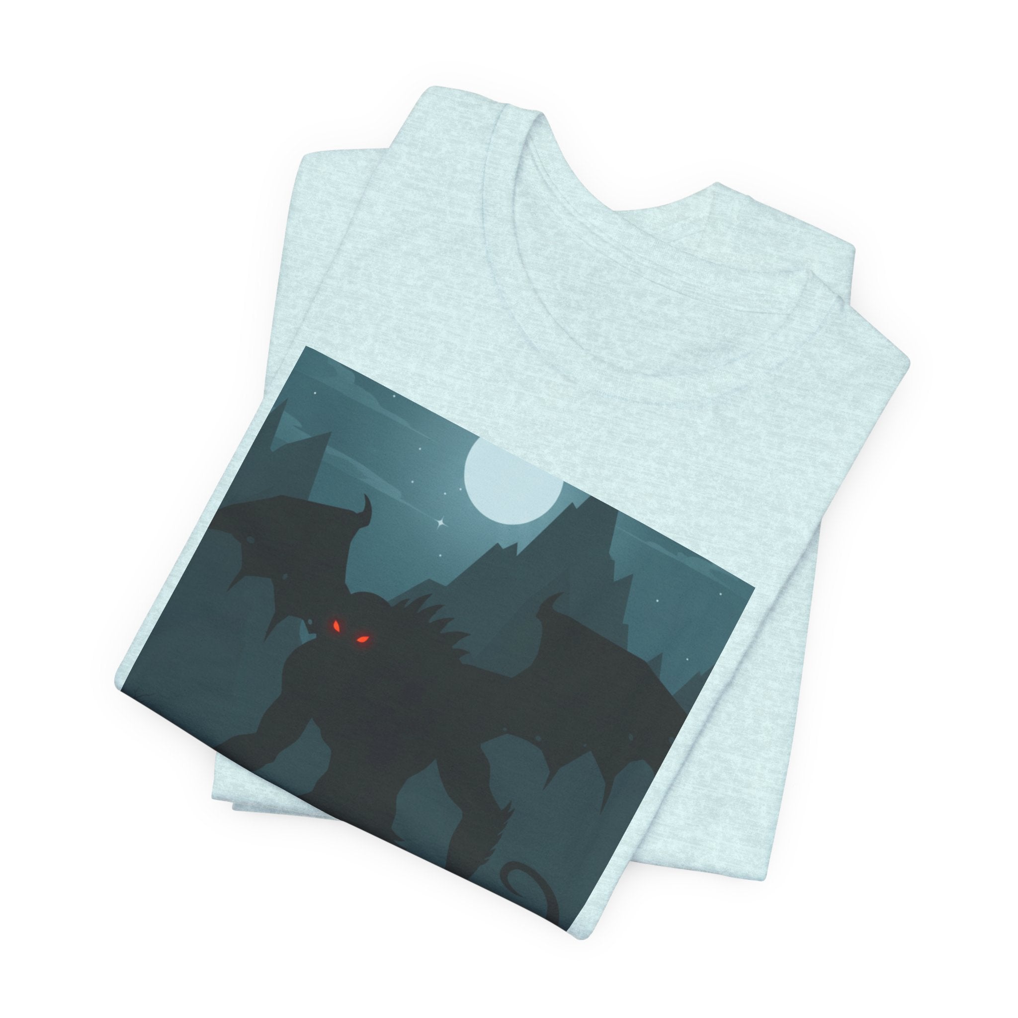 Cthulhu Nightscape T-Shirt — Lovecraftian Monster Tee with Glowing Red Eyes