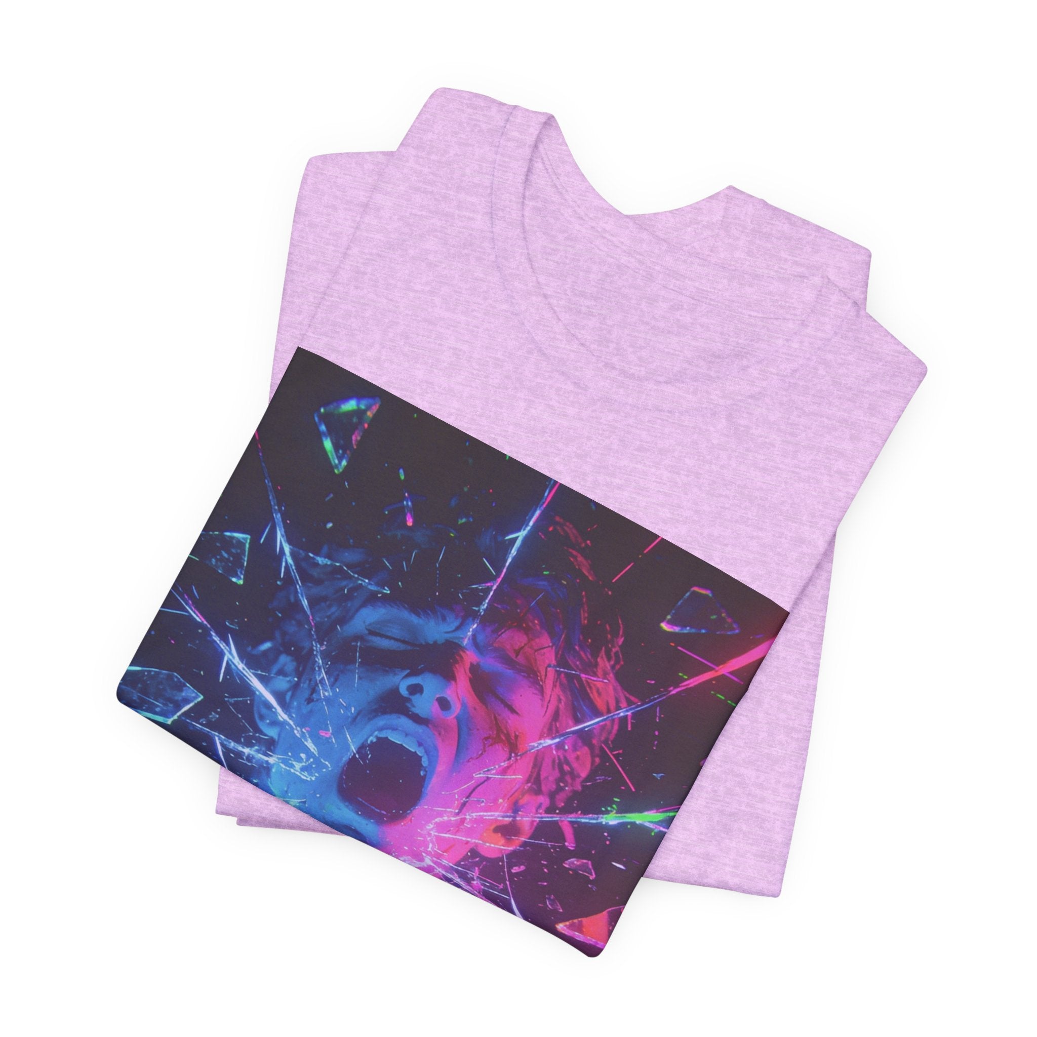 Psychedelic Shattered Portrait Tee – Neon Vaporwave Graphic T-Shirt