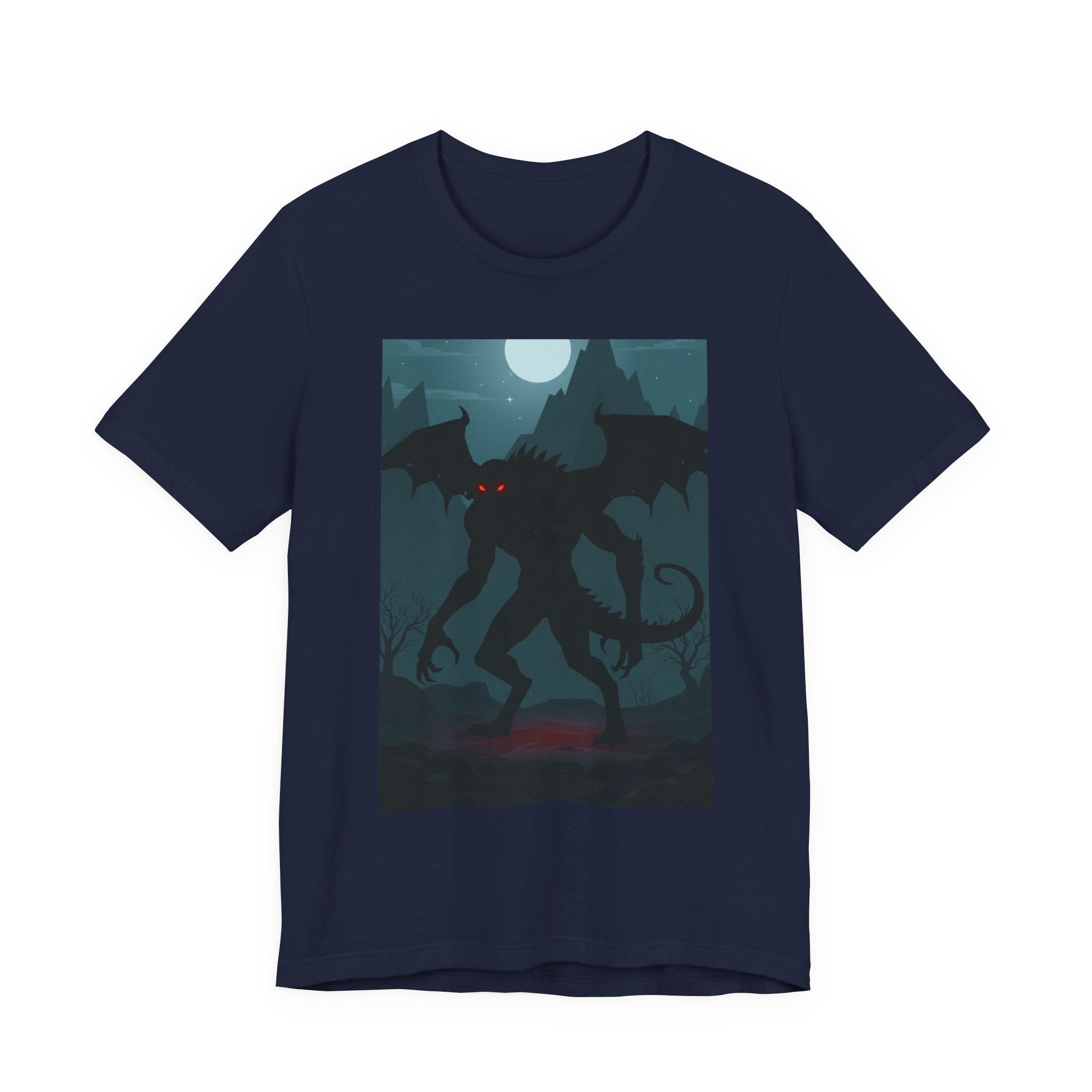 Cthulhu Nightscape T-Shirt — Lovecraftian Monster Tee with Glowing Red Eyes
