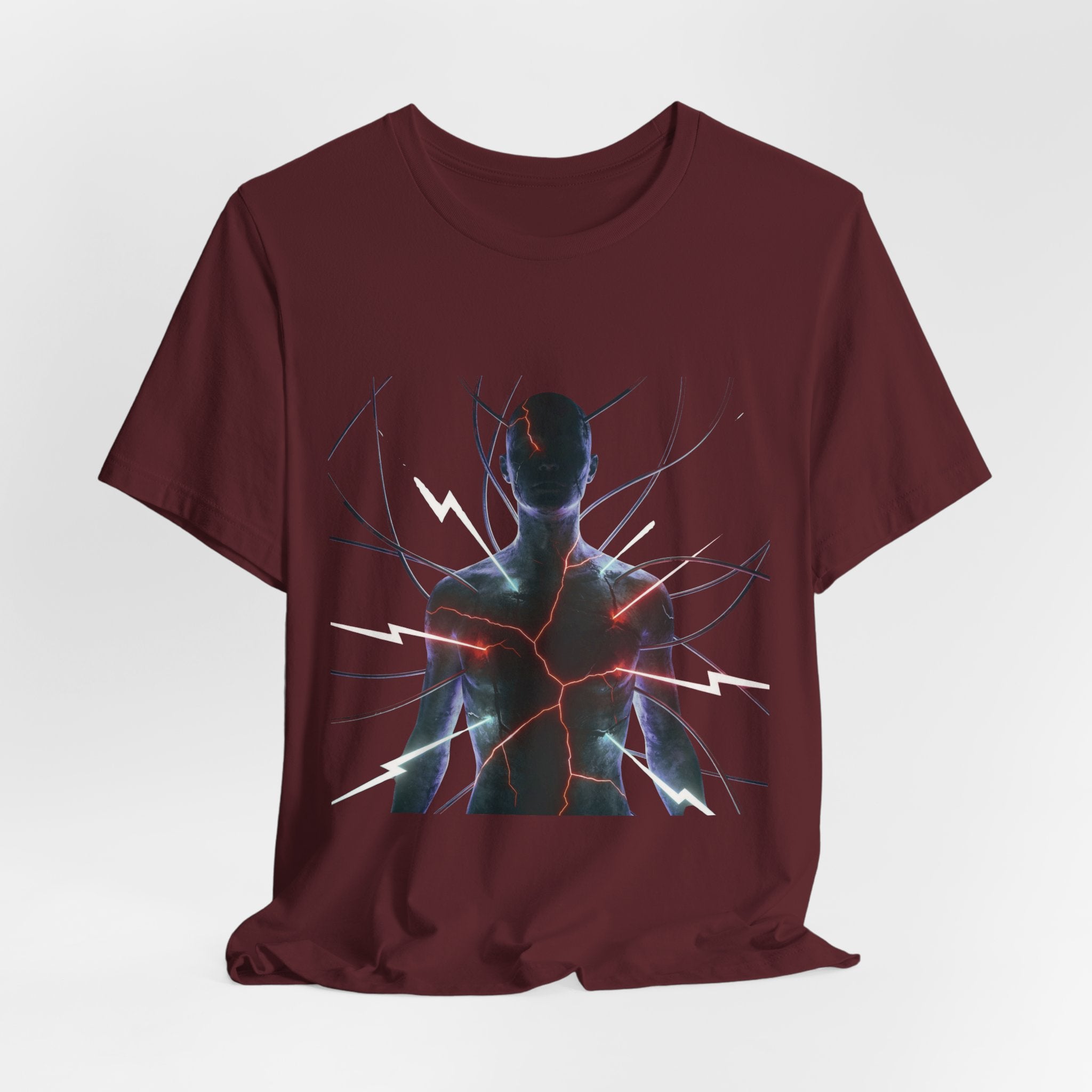 Abstract Electric Silhouette Tee — Futuristic Lightning Graphic T-Shirt