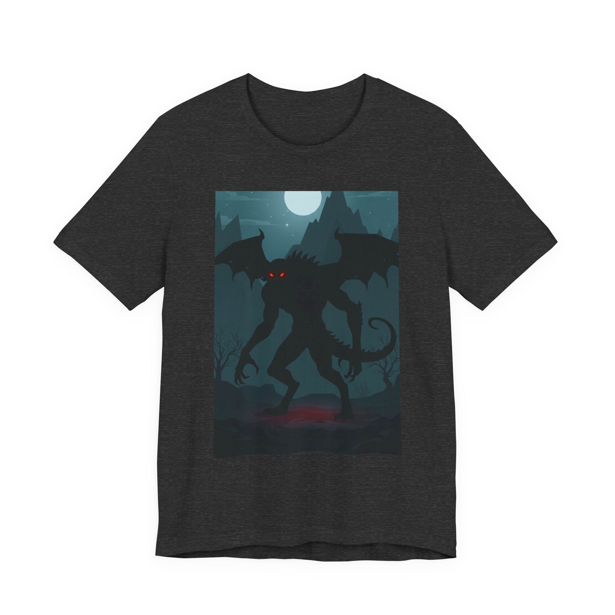 Cthulhu Nightscape T-Shirt — Lovecraftian Monster Tee with Glowing Red Eyes