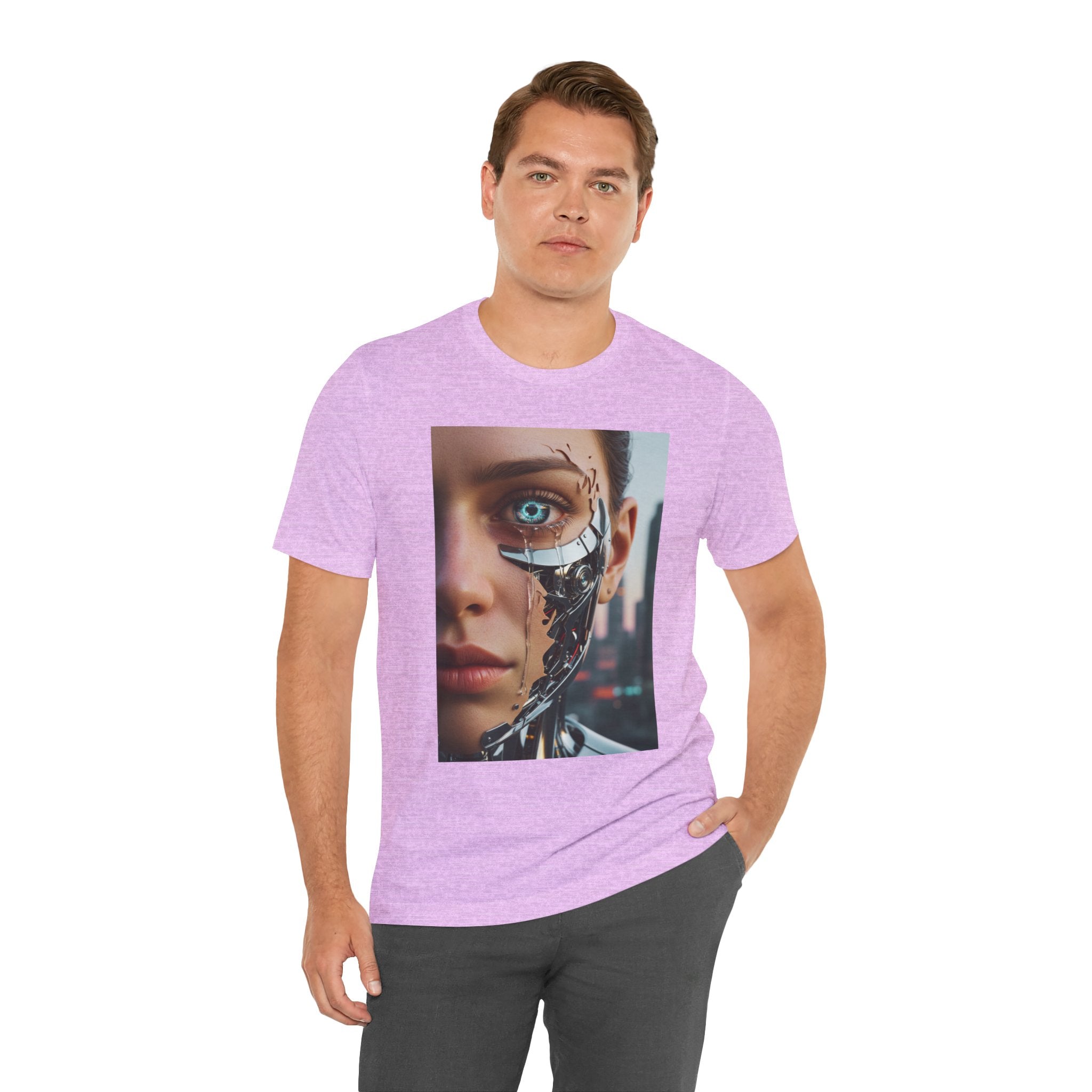 Cyborg Portrait T‑Shirt — Futuristic Android Face Graphic Tee