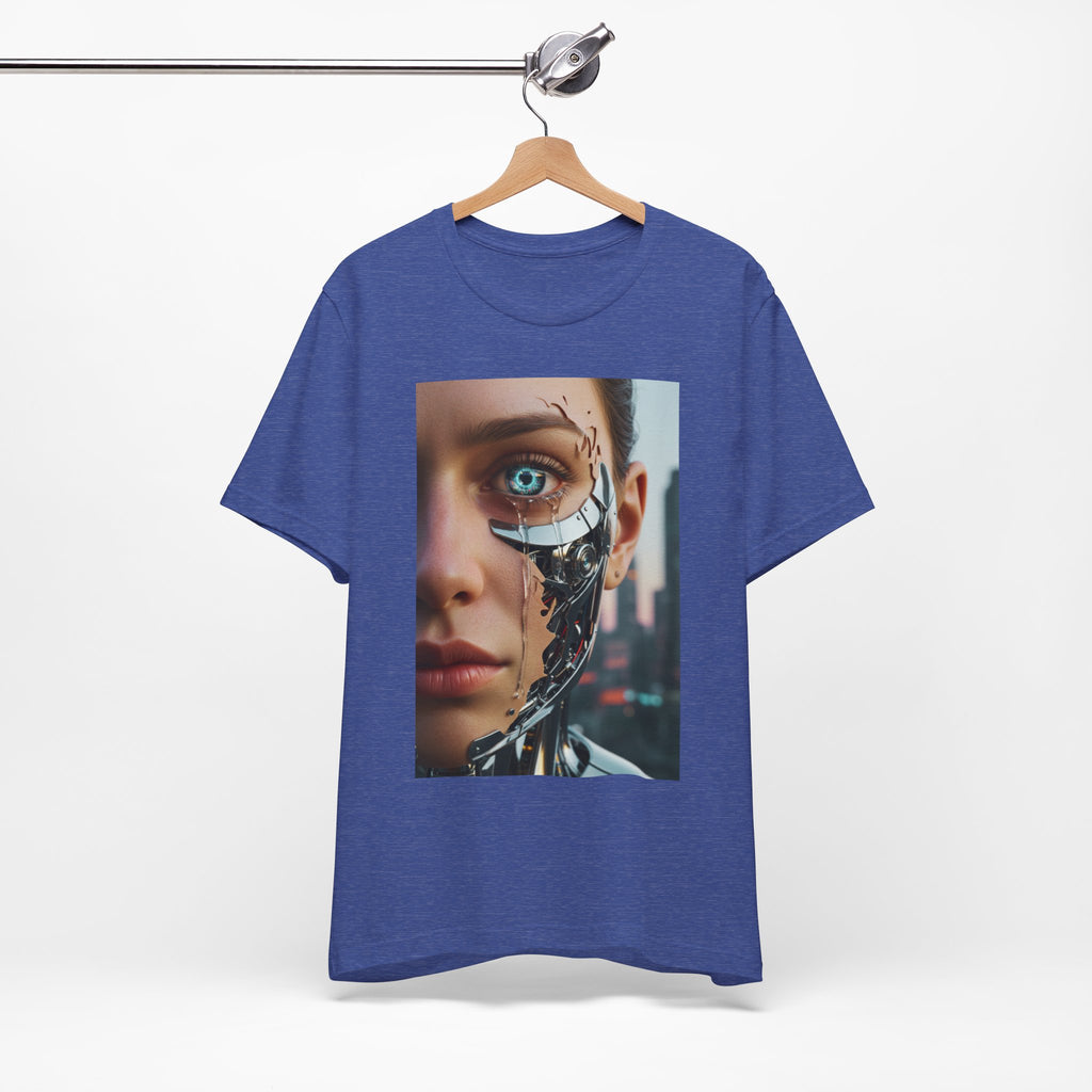 Cyborg Portrait T‑Shirt — Futuristic Android Face Graphic Tee