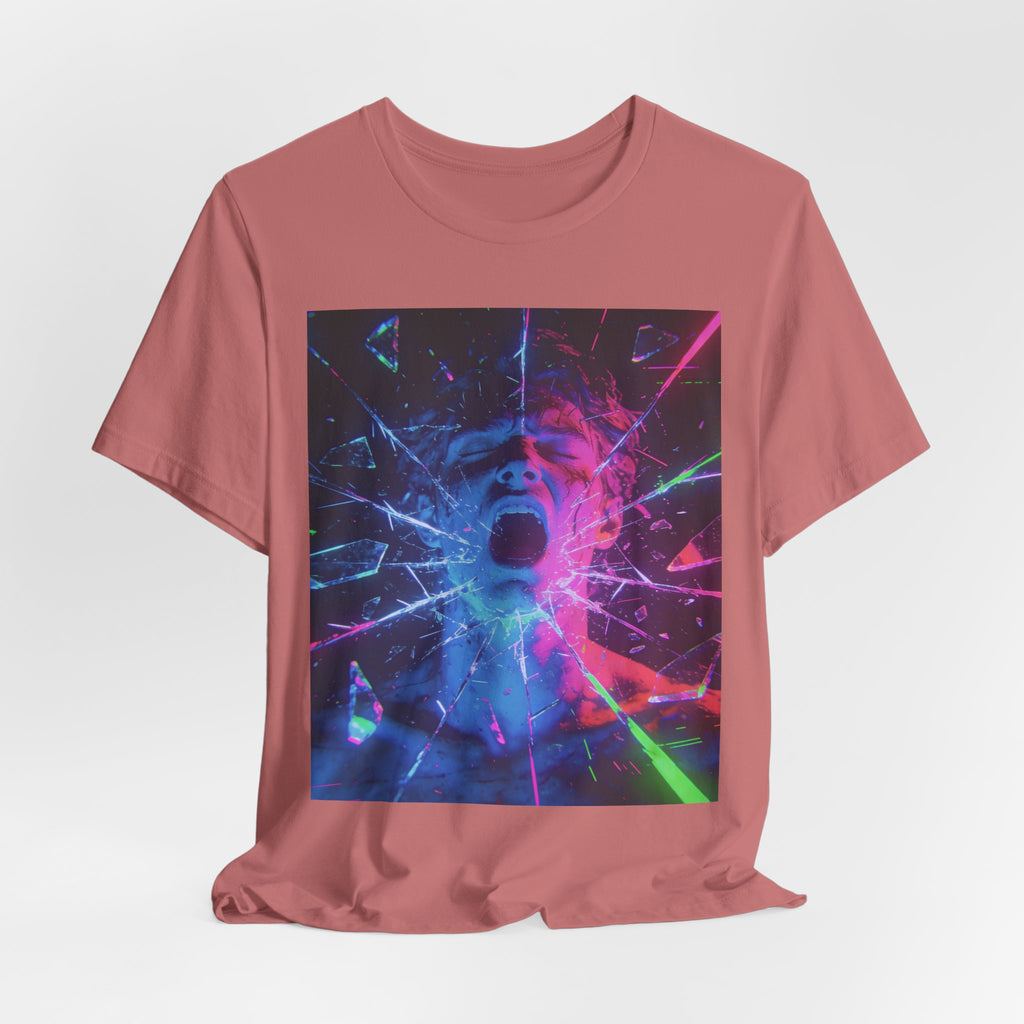 Psychedelic Shattered Portrait Tee – Neon Vaporwave Graphic T-Shirt