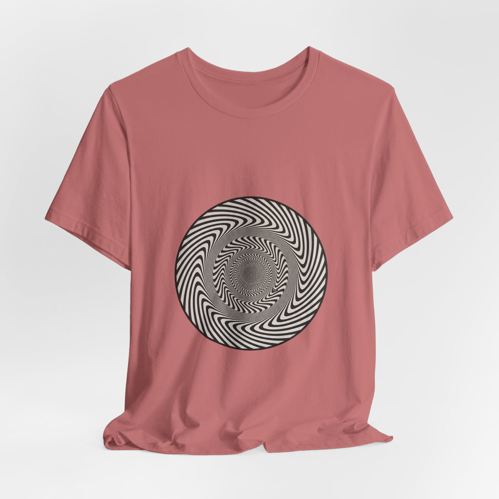 Optical Spiral Illusion Tee - Black Hypnotic Circle Graphic T-Shirt