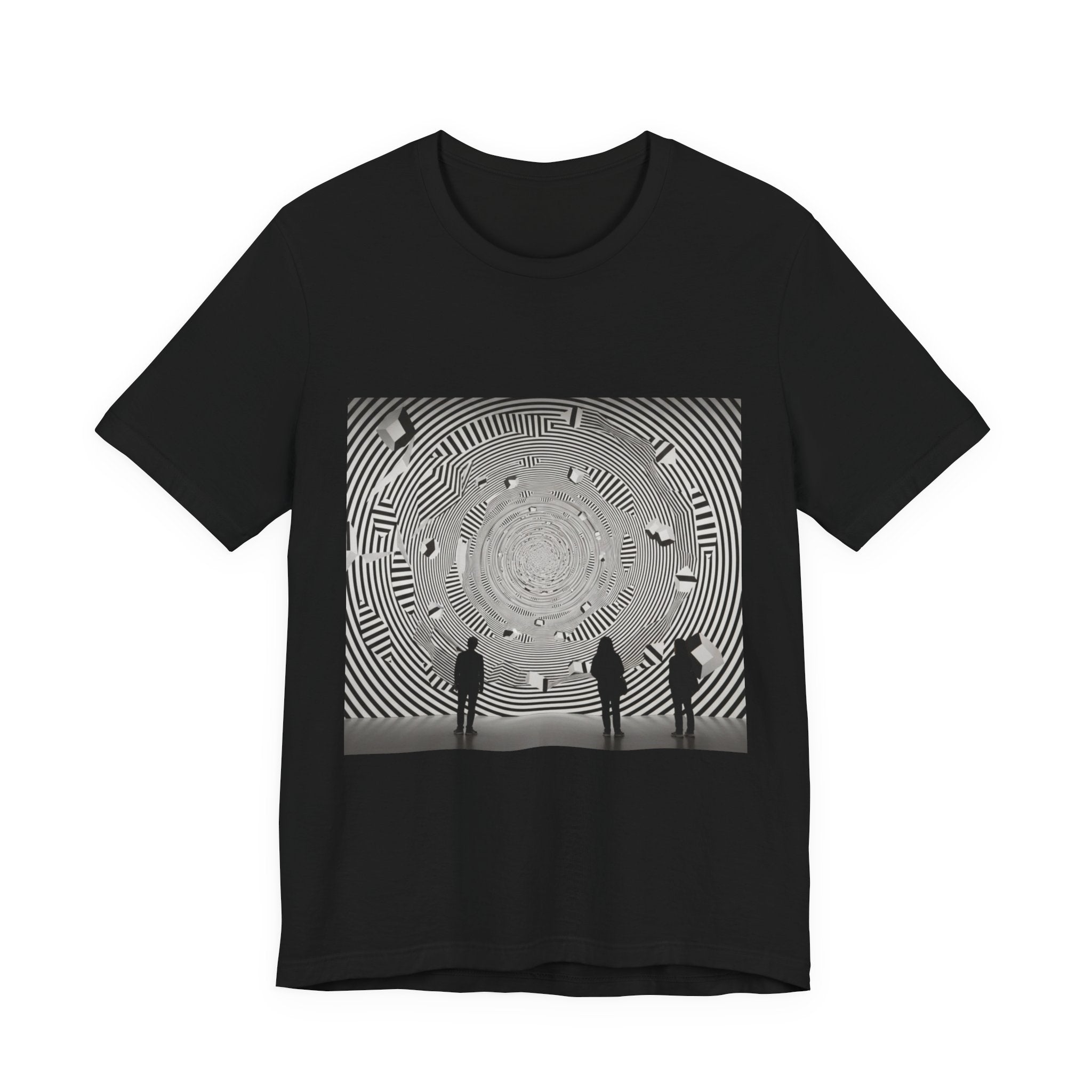 Optical Illusion Band Tee — Silhouette Crowd Spiral Concert Graphic T-Shirt