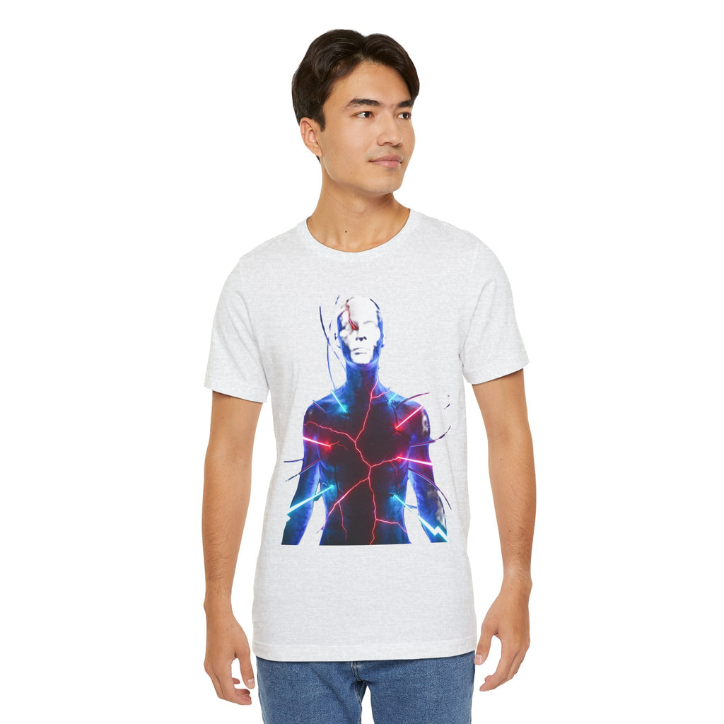 Electric Human Silhouette Tee — Neon Lightning Graphic T‑Shirt