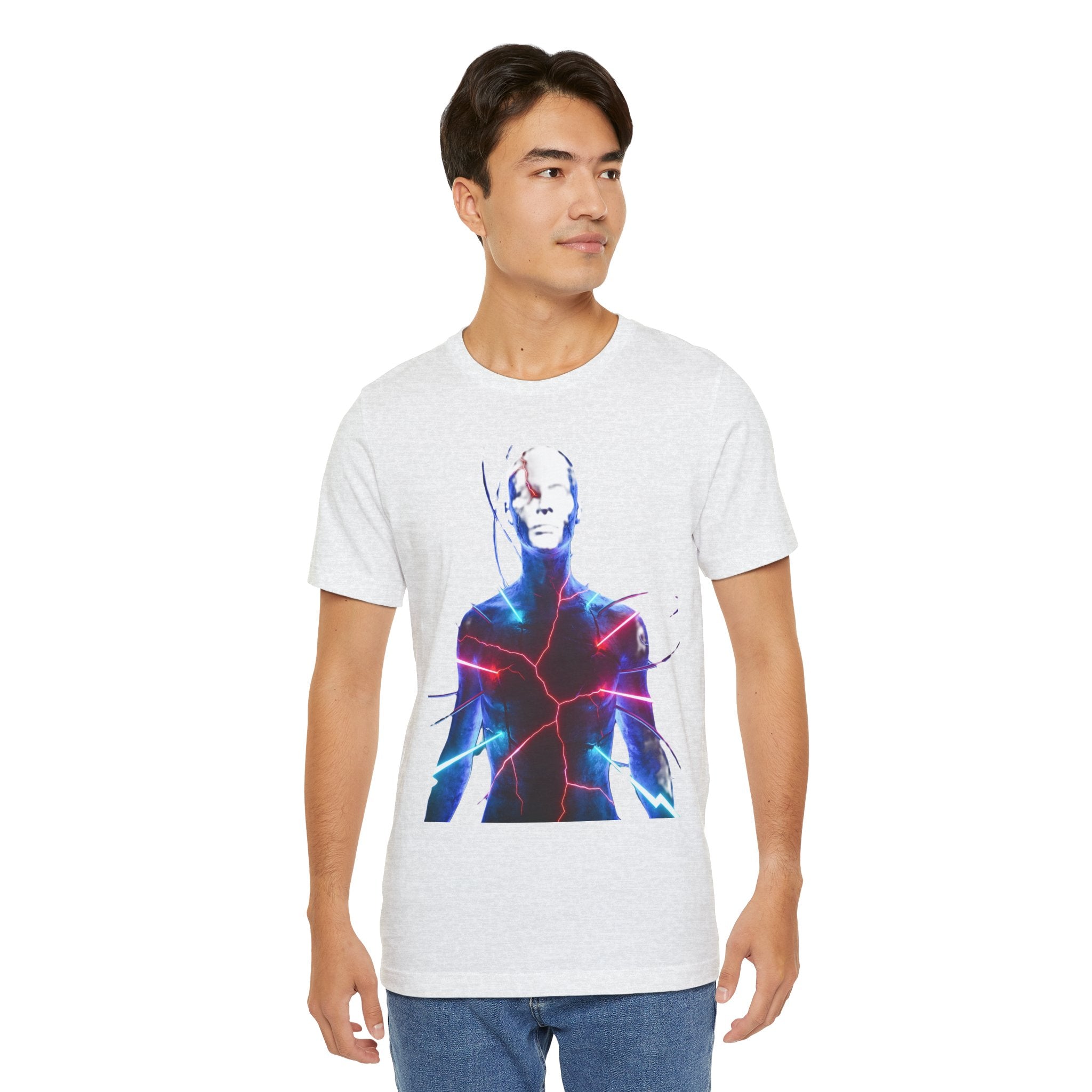 Electric Human Silhouette Tee — Neon Lightning Graphic T‑Shirt