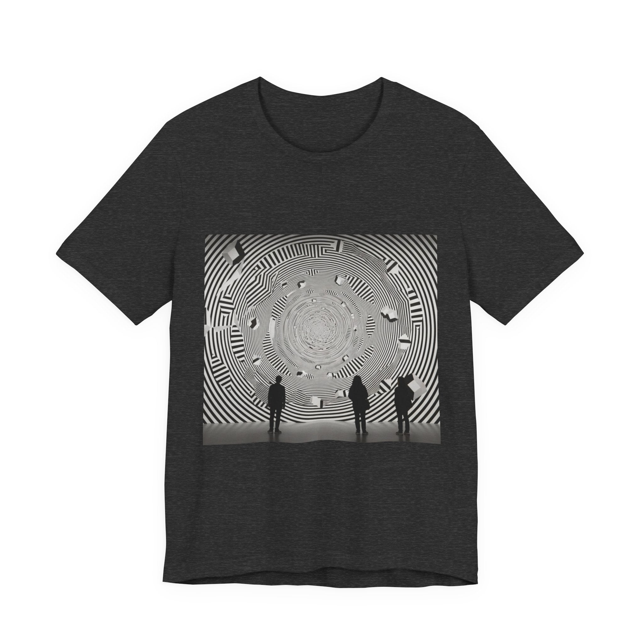 Optical Illusion Band Tee — Silhouette Crowd Spiral Concert Graphic T-Shirt