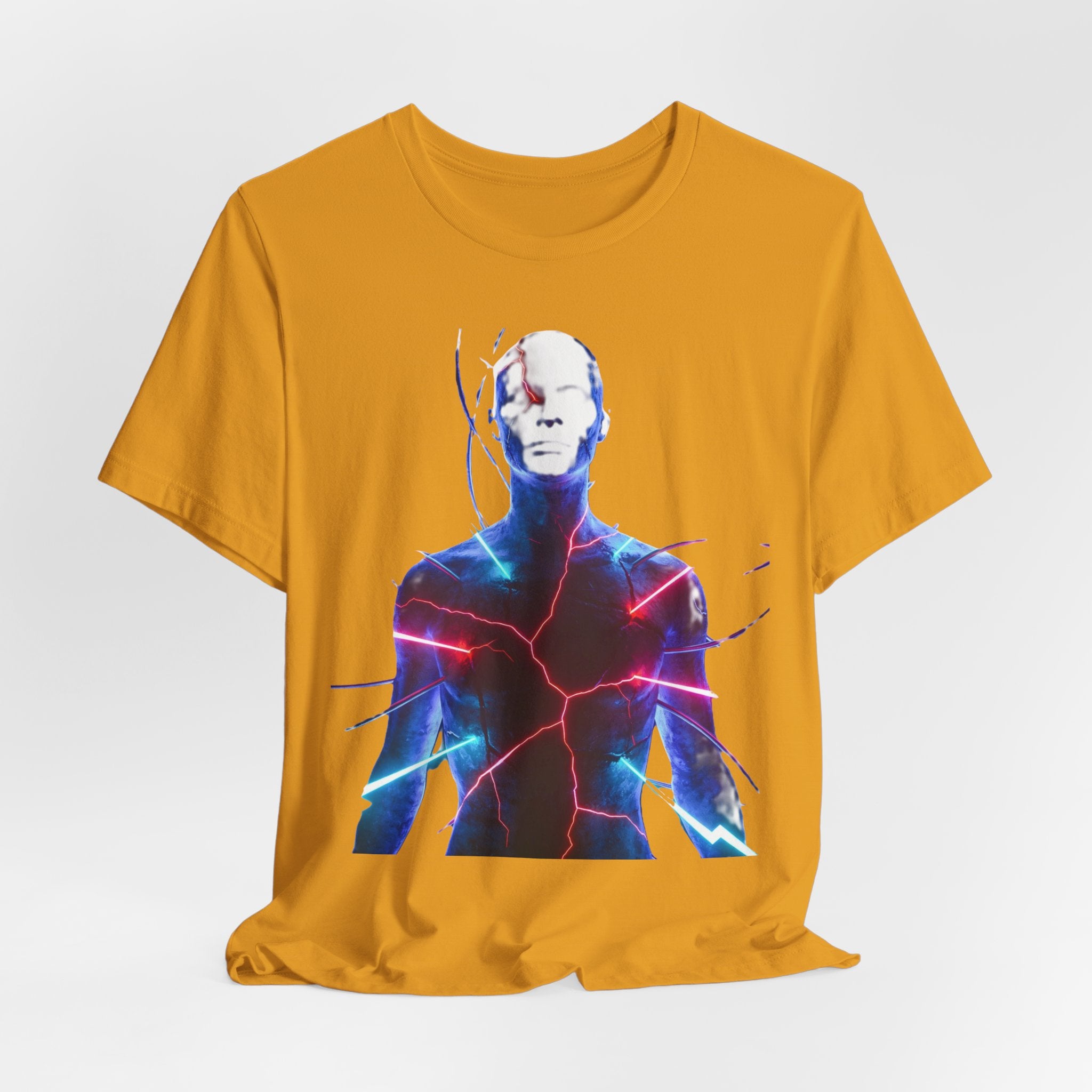 Electric Human Silhouette Tee — Neon Lightning Graphic T‑Shirt