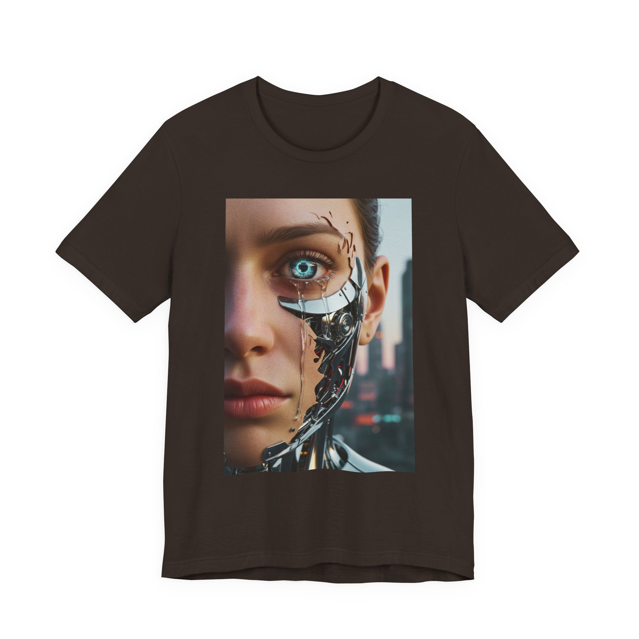 Cyborg Portrait T‑Shirt — Futuristic Android Face Graphic Tee