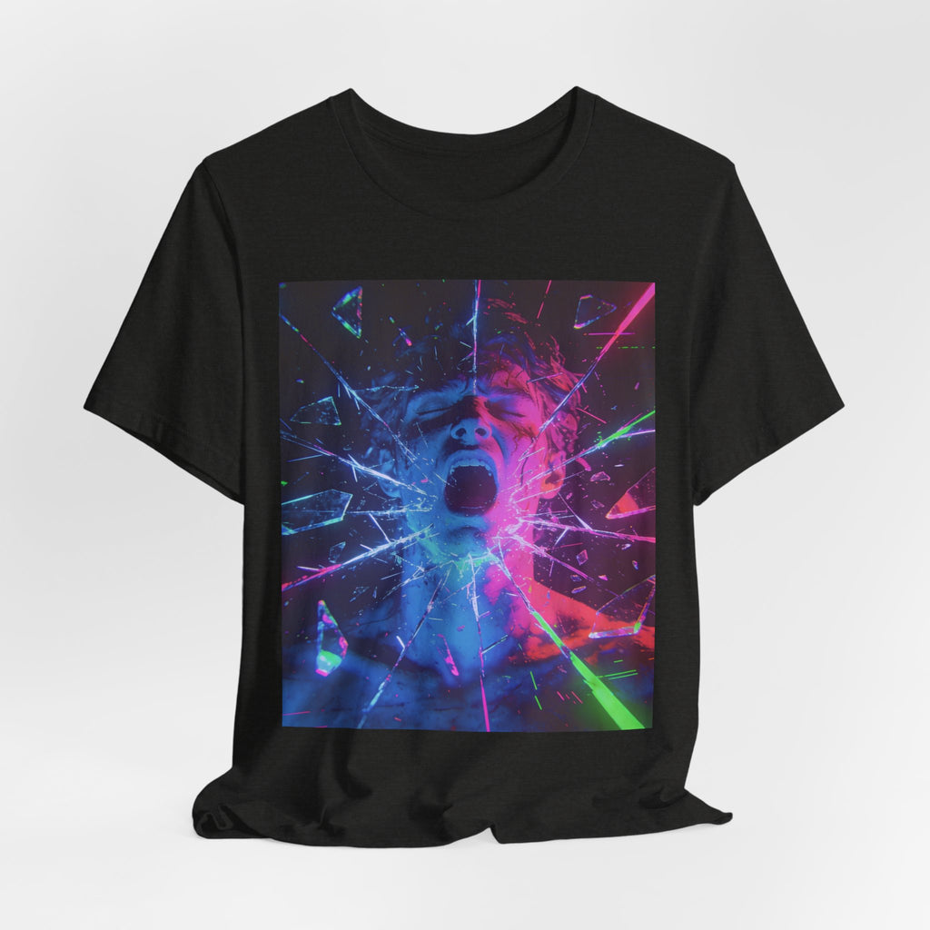 Psychedelic Shattered Portrait Tee – Neon Vaporwave Graphic T-Shirt