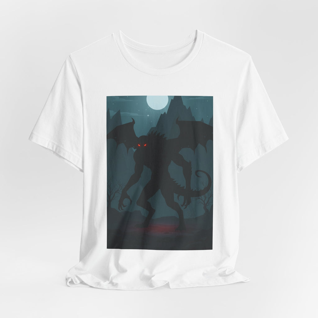 Cthulhu Nightscape T-Shirt — Lovecraftian Monster Tee with Glowing Red Eyes