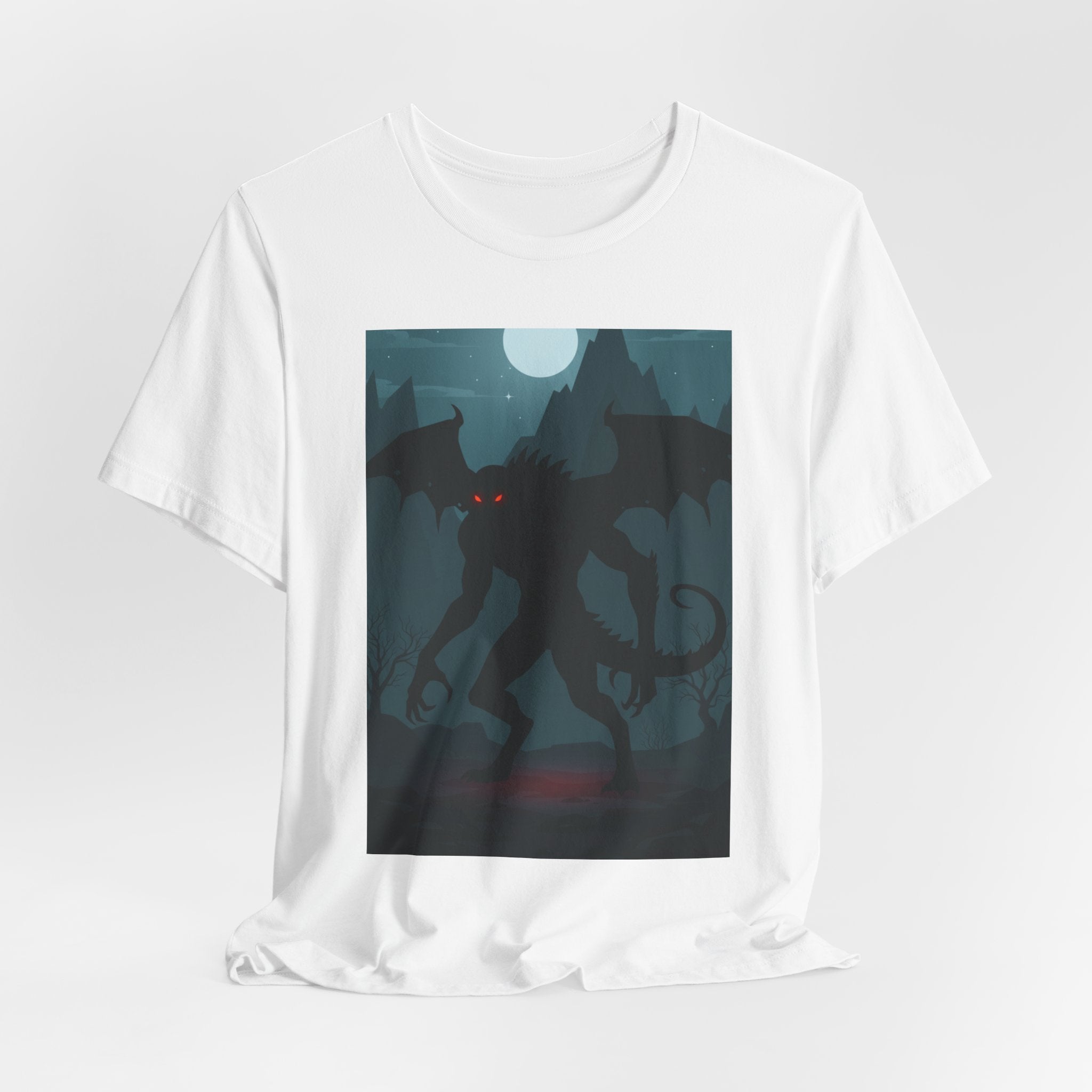 Cthulhu Nightscape T-Shirt — Lovecraftian Monster Tee with Glowing Red Eyes